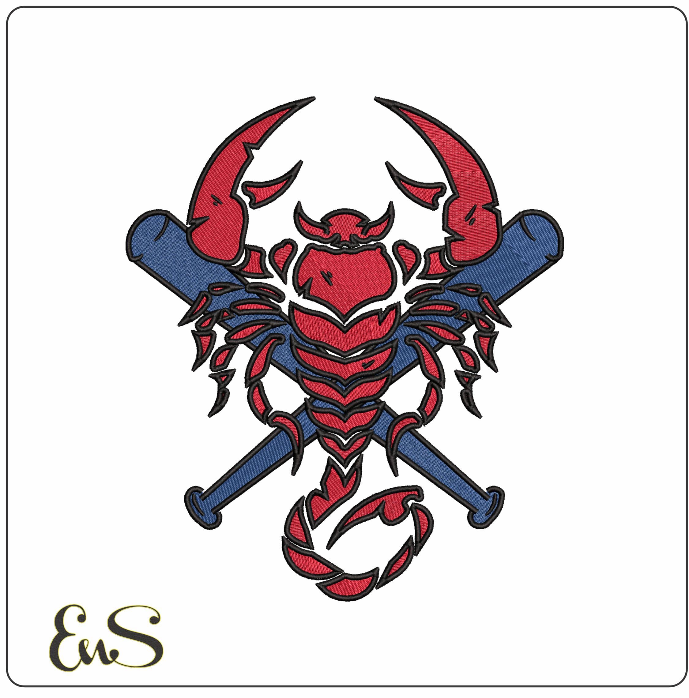 Scorpion and Baseball Bat- Elegant embroidery design file - instant download