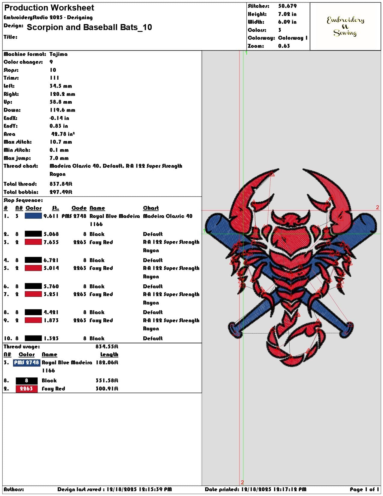 Scorpion and Baseball Bat- Elegant embroidery design file - instant download — view 3