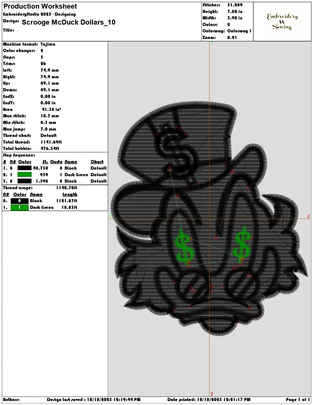 Scrooge McDuck Dollars- Elegant embroidery design file - instant download — view 3