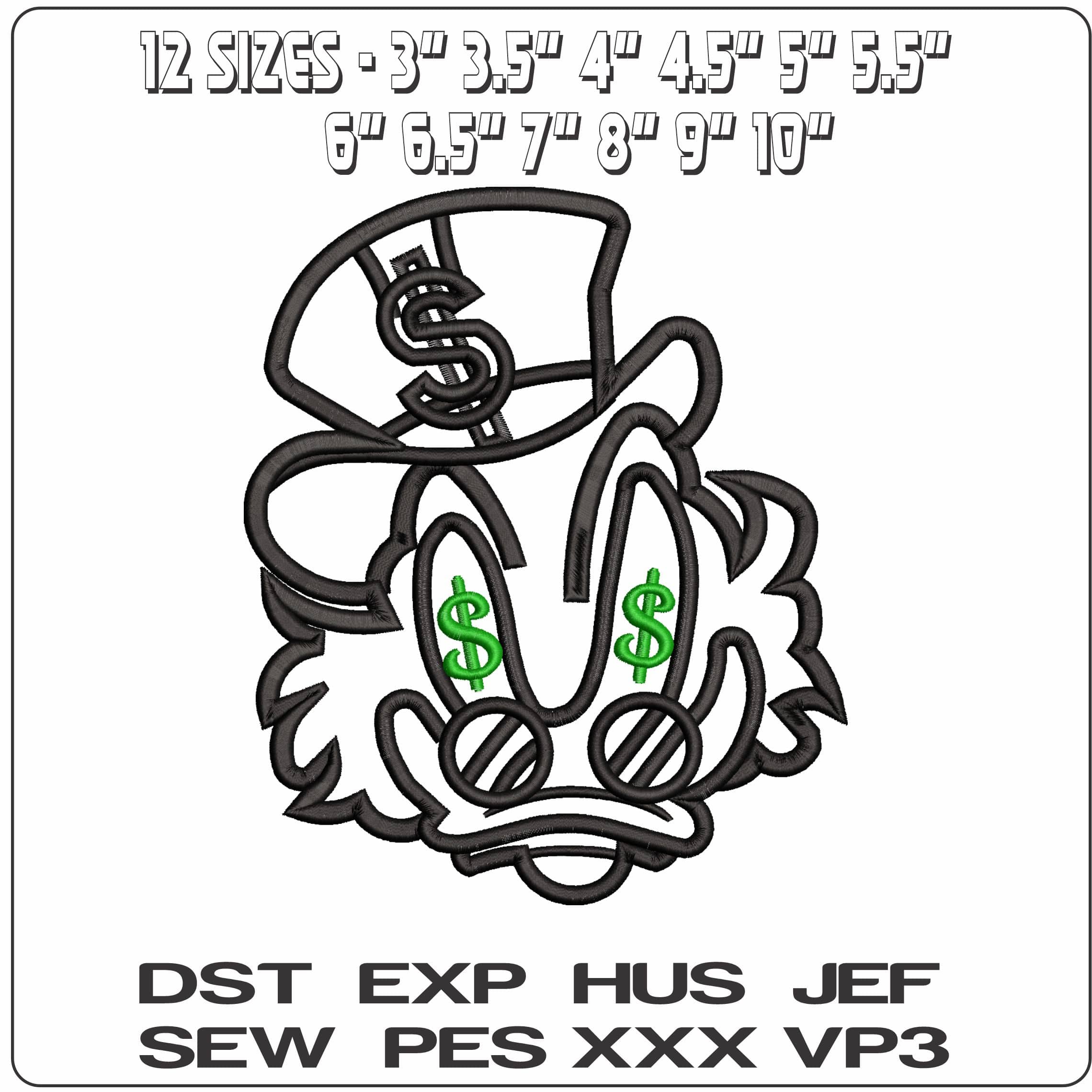 Scrooge McDuck Dollars Outline- Elegant embroidery design file - instant download — view 2
