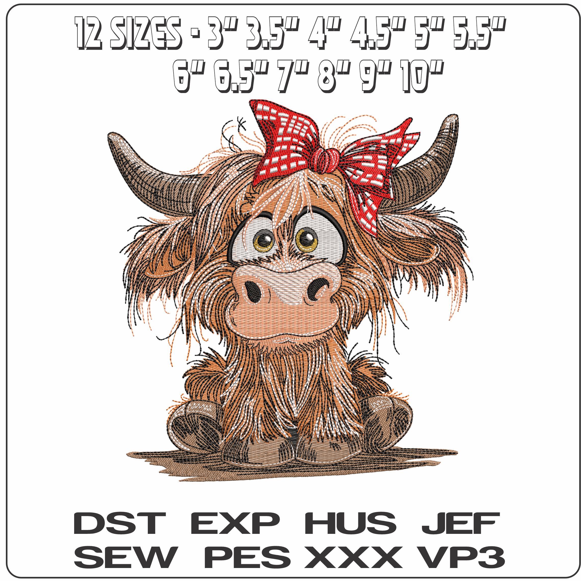 Scruffy Highland Cow- Elegant embroidery design file - instant download — view 2