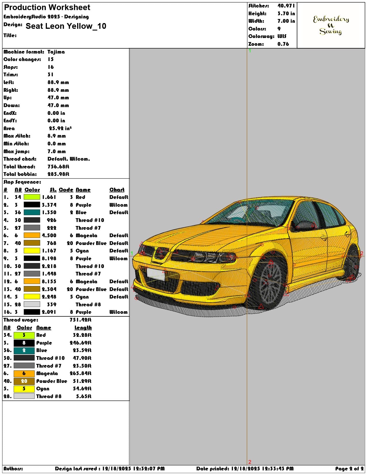 Seat Leon Yellow- Elegant embroidery design file - instant download — view 4