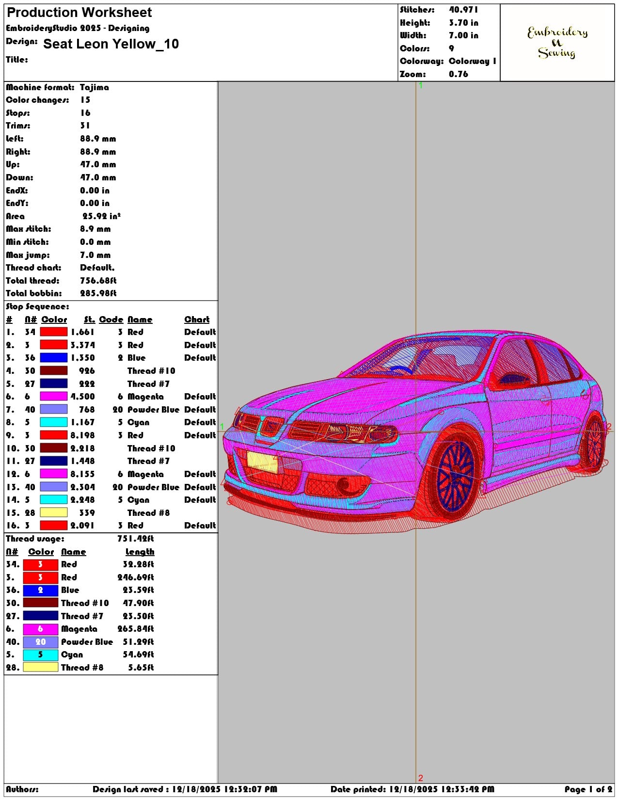 Seat Leon Yellow- Elegant embroidery design file - instant download — view 3