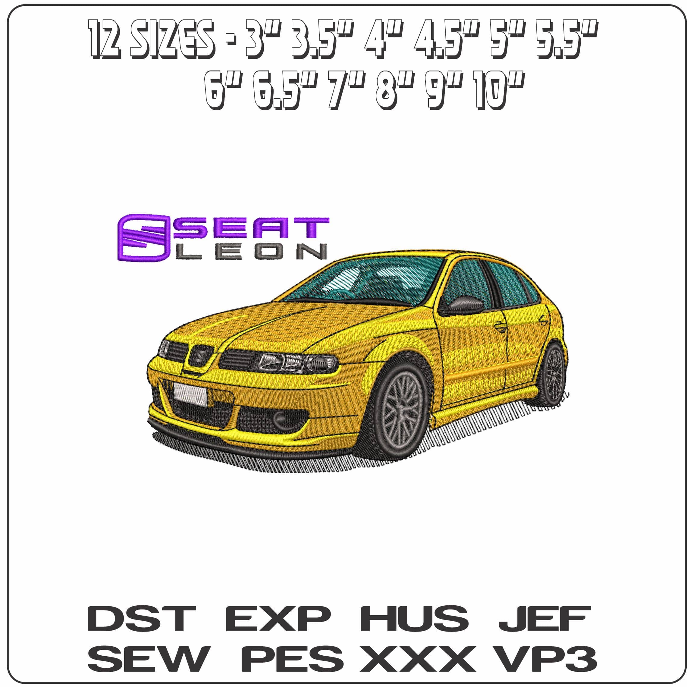 Seat Leon Yellow with Name- Elegant embroidery design file - instant download — view 2