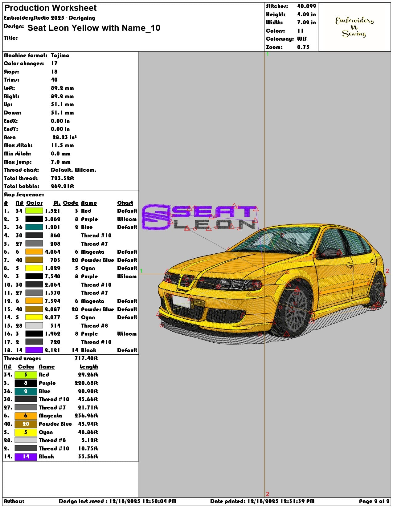 Seat Leon Yellow with Name- Elegant embroidery design file - instant download — view 4