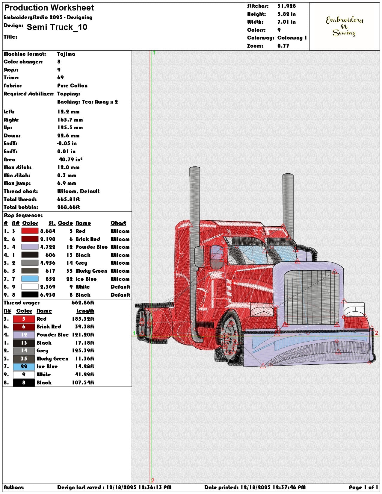 Semi Truck- Elegant embroidery design file - instant download — view 3