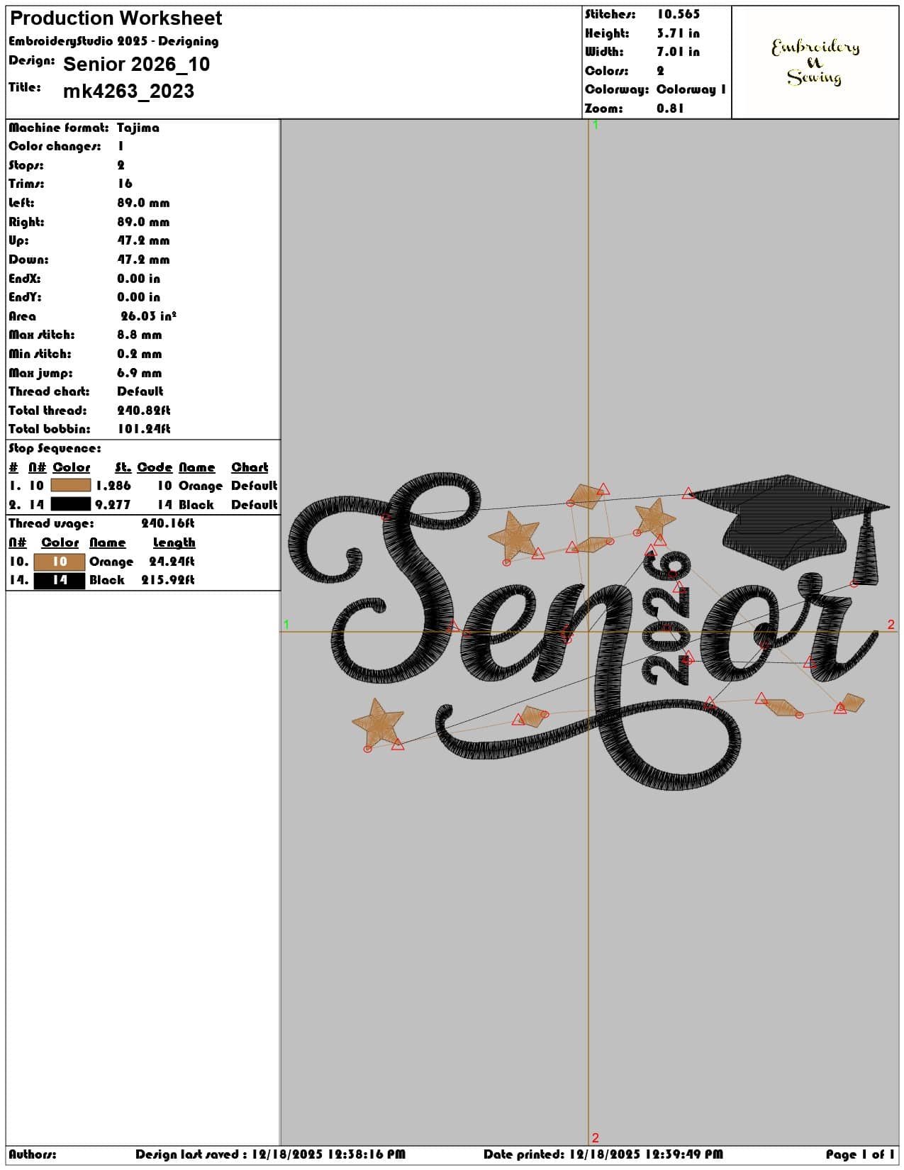 Senior 2026- Elegant embroidery design file - instant download — view 3