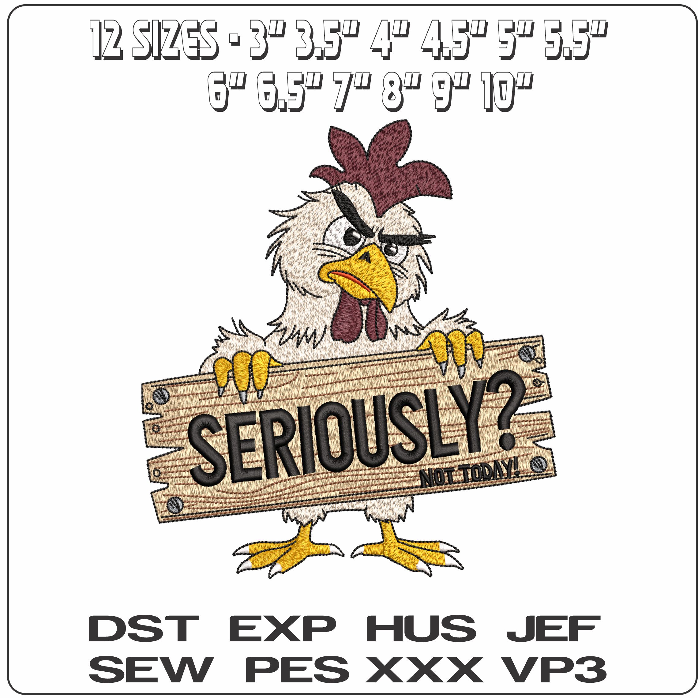 Seriously not today Chicken- Elegant embroidery design file - instant download — view 2