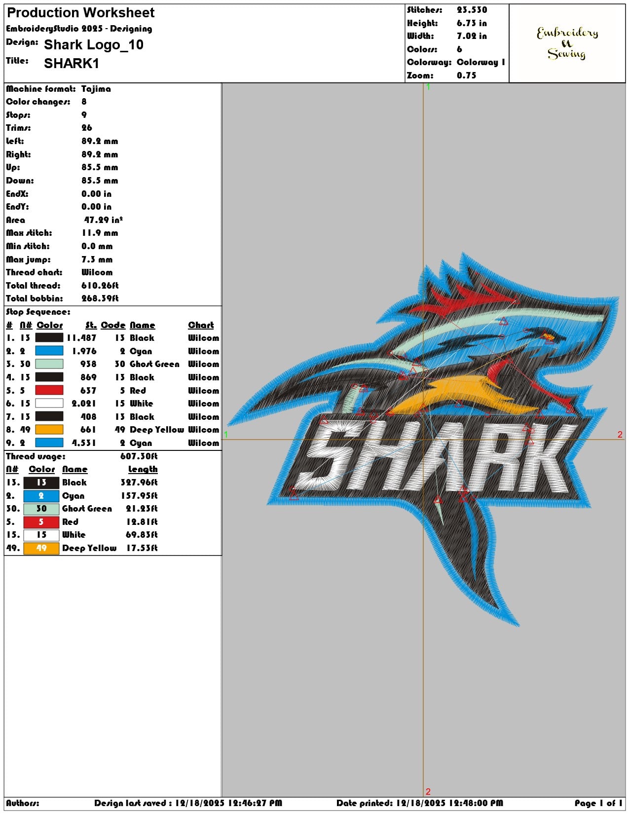 Shark Logo- Elegant embroidery design file - instant download — view 3