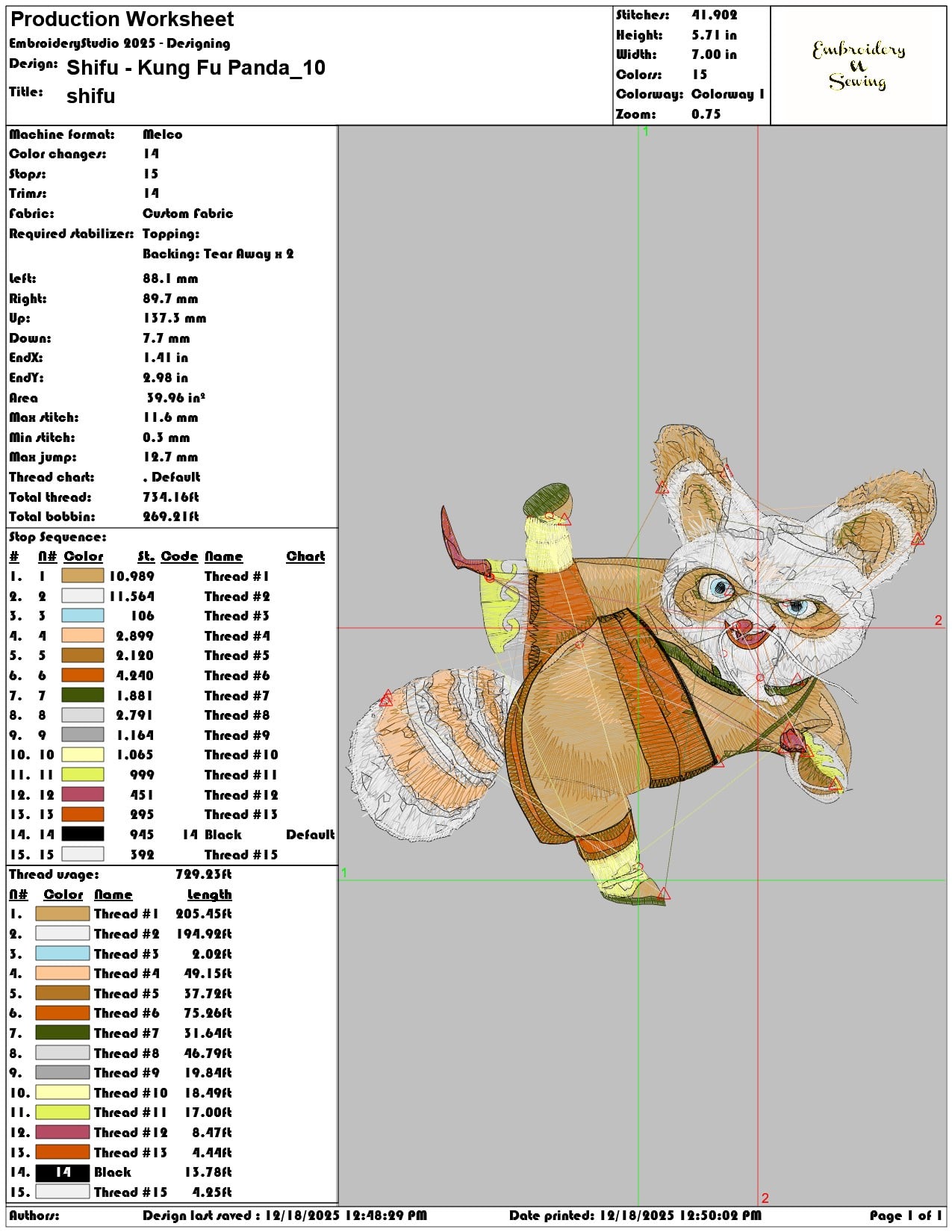 Shifu Kung Fu Panda- Elegant embroidery design file - instant download — view 3