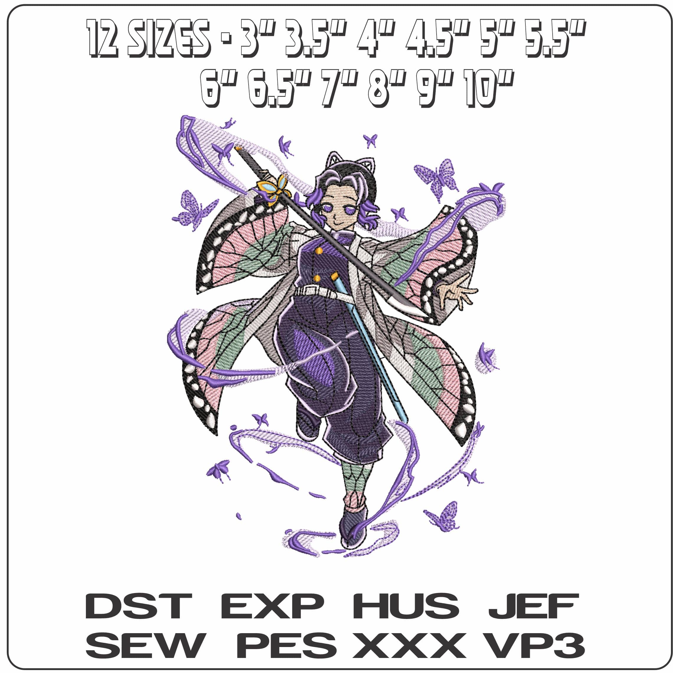 Shinobu Kocho Demon Slayer Kimetsu no Yaiba Anime- Elegant embroidery design file - instant download — view 2