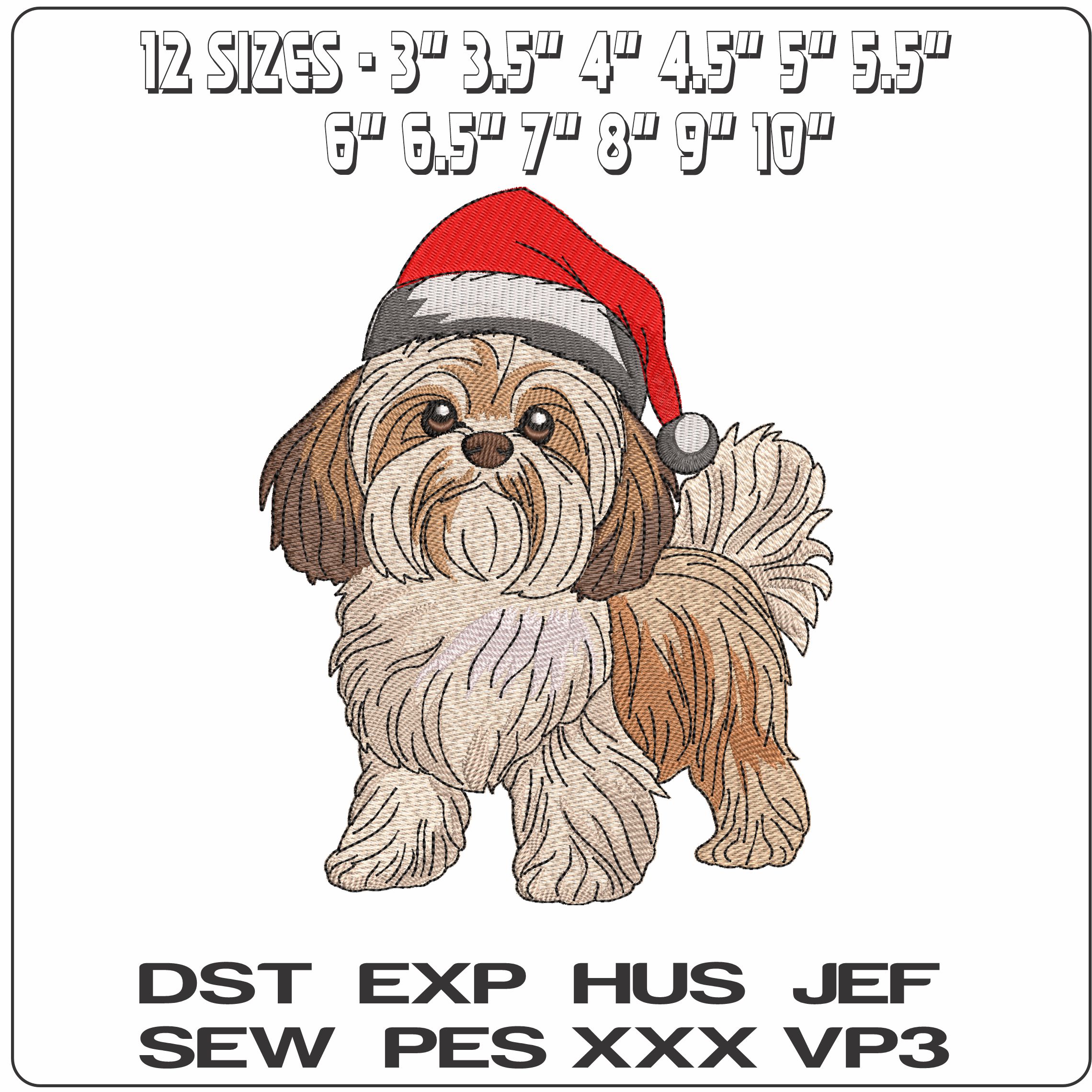 Shitsu Dog with Xmas Hat- Elegant embroidery design file - instant download — view 2