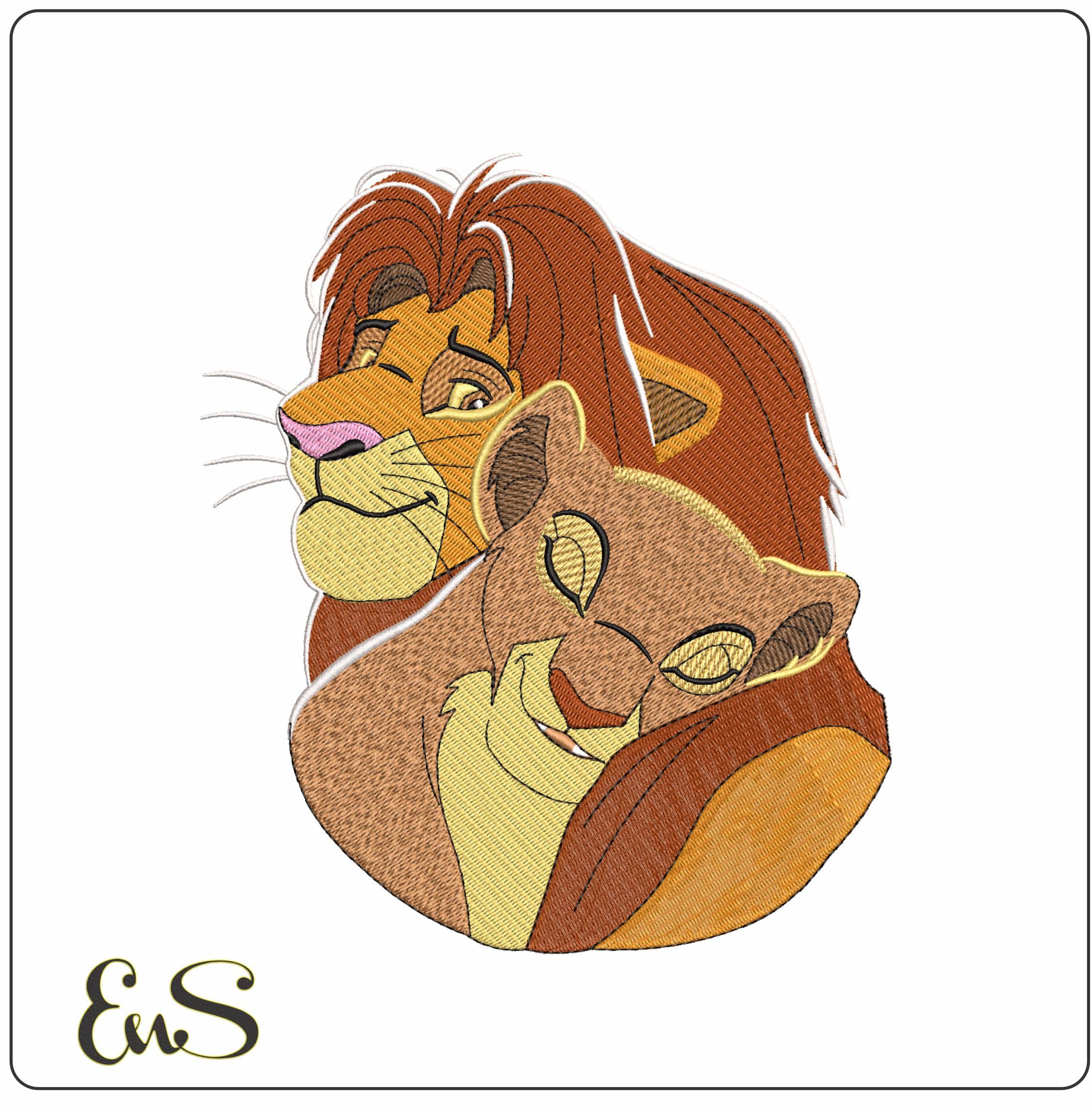 Simba and Nela Lion King- Elegant embroidery design file - instant download