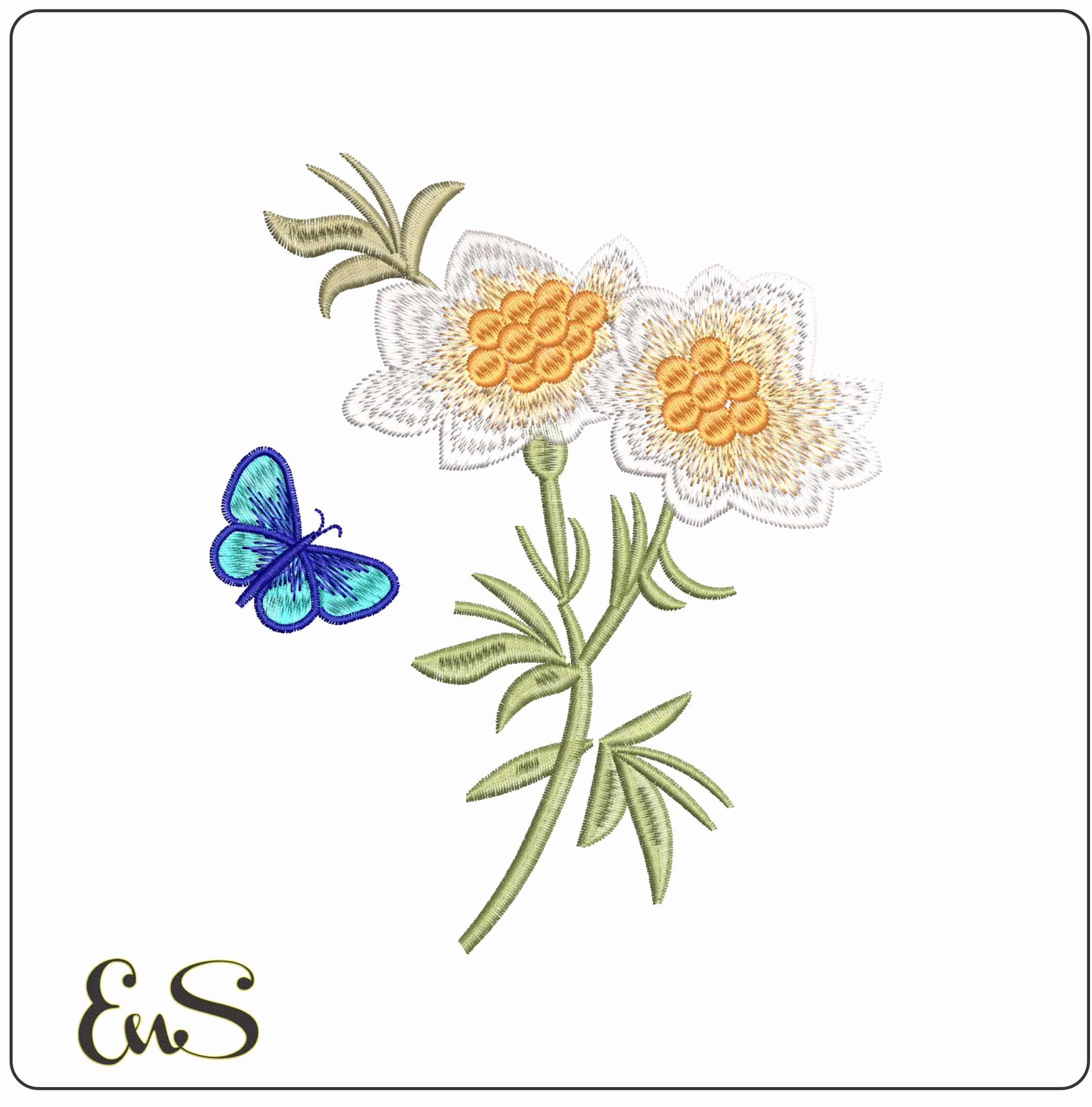 Simple Butterfly and Flower- Elegant embroidery design file - instant download
