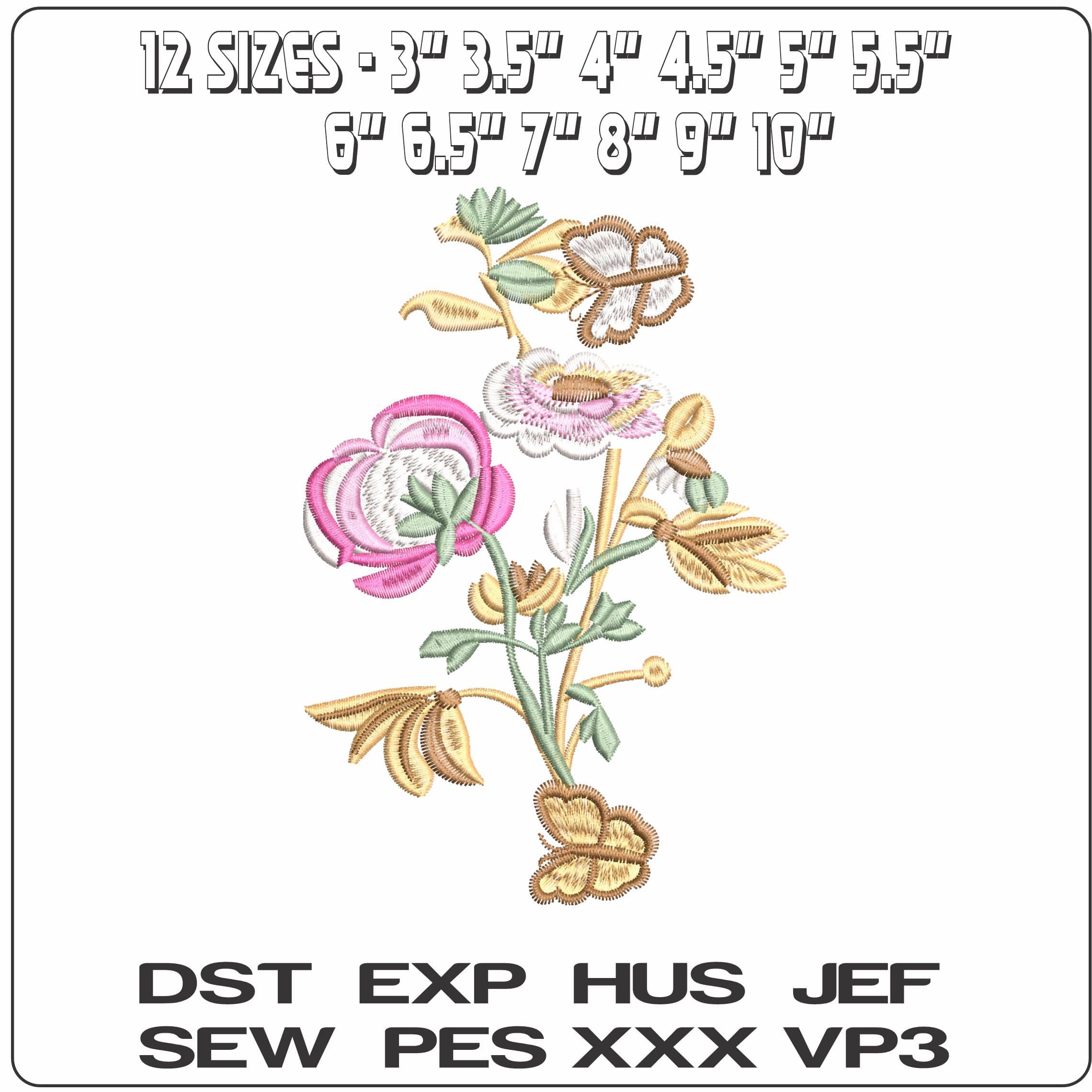 Simple Butterfly and Pink Flower- Elegant embroidery design file - instant download — view 2