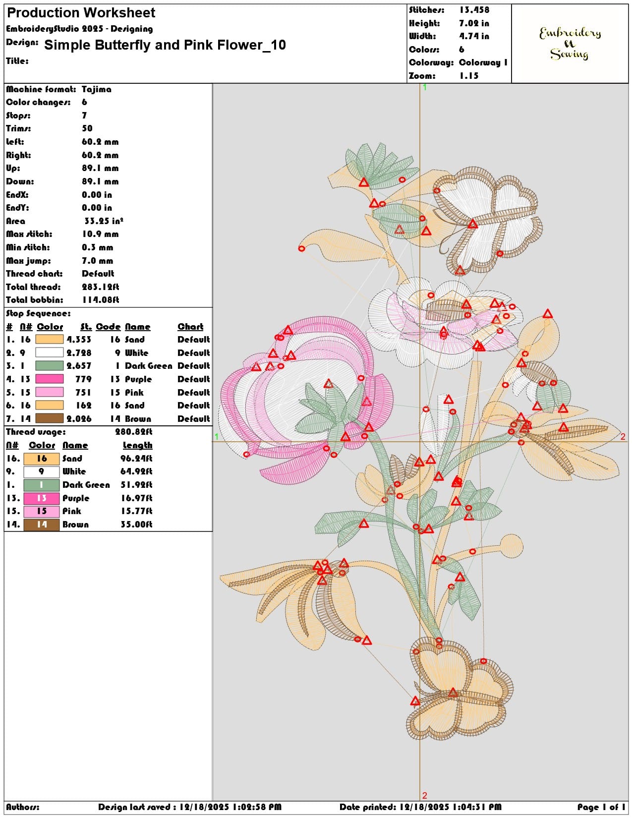 Simple Butterfly and Pink Flower- Elegant embroidery design file - instant download — view 3