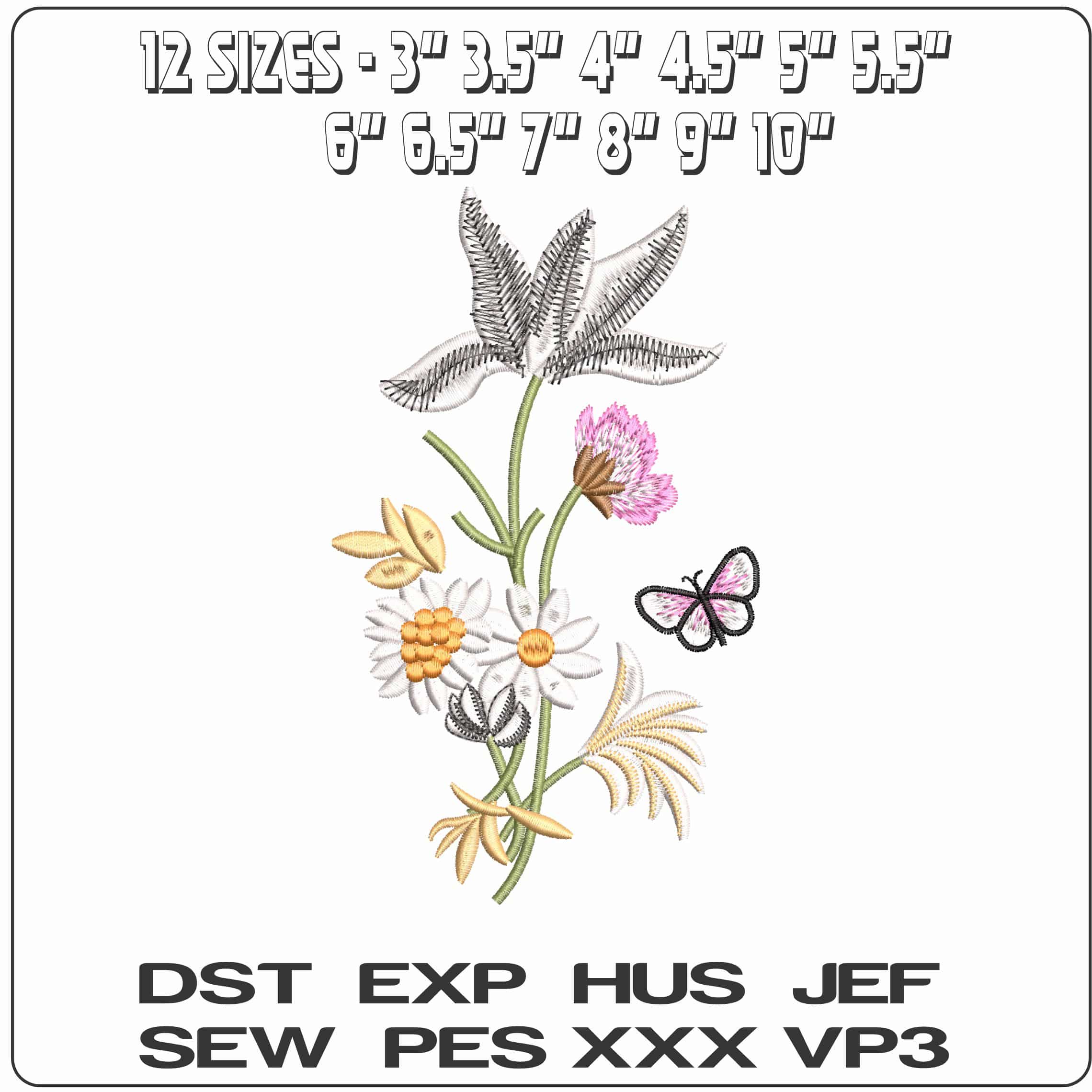 Simple Daisy and Butterfly- Elegant embroidery design file - instant download — view 2