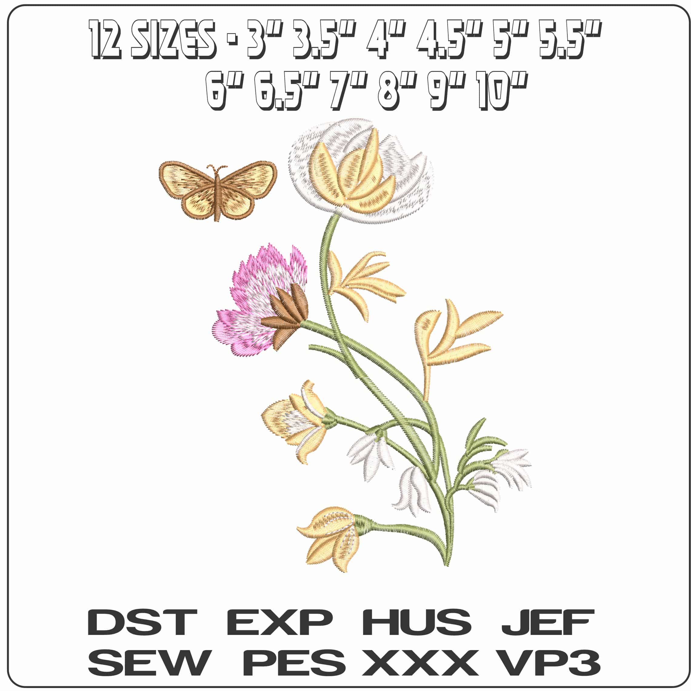 Simple Flower and Butterfly- Elegant embroidery design file - instant download — view 2