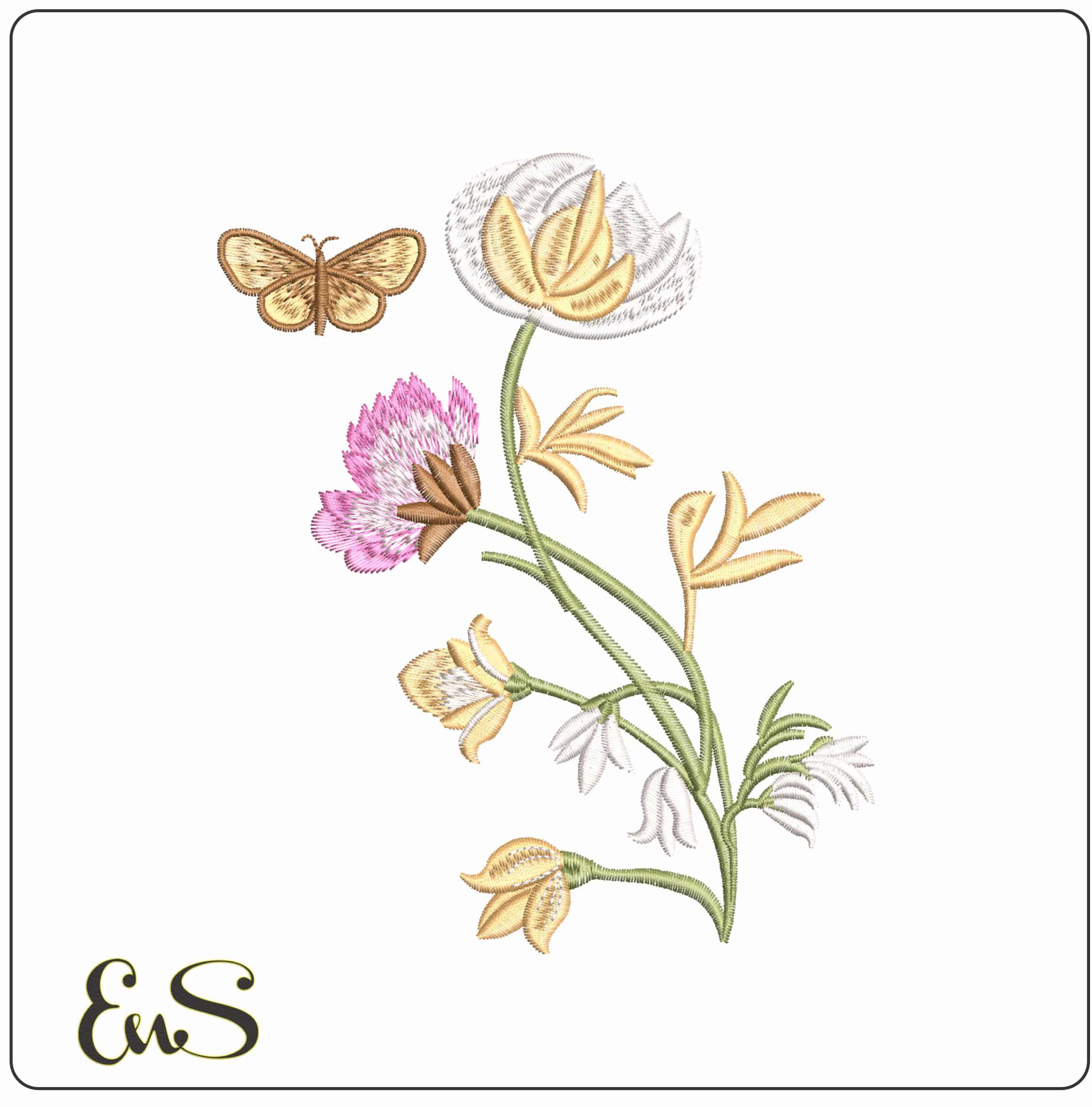 Simple Flower and Butterfly- Elegant embroidery design file - instant download