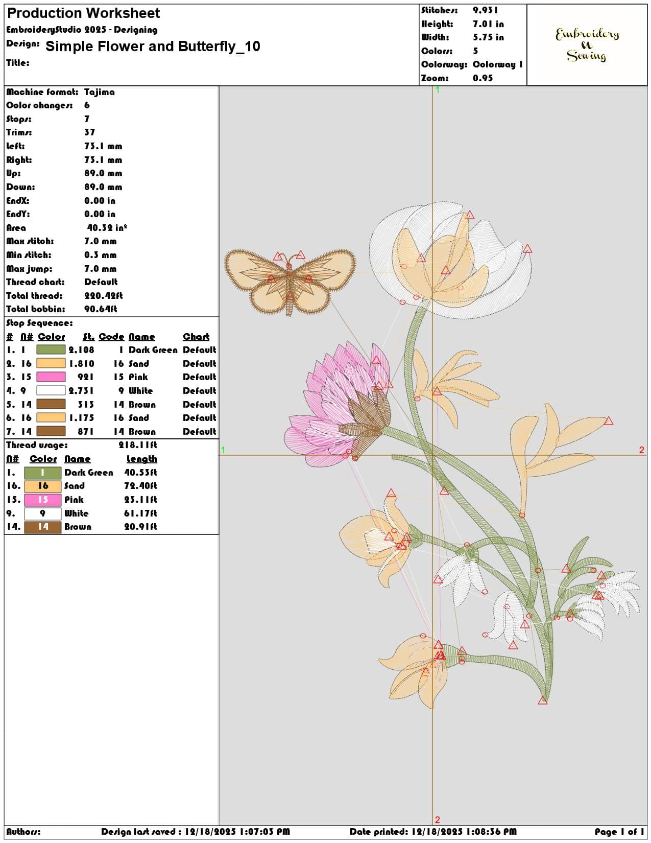 Simple Flower and Butterfly- Elegant embroidery design file - instant download — view 3