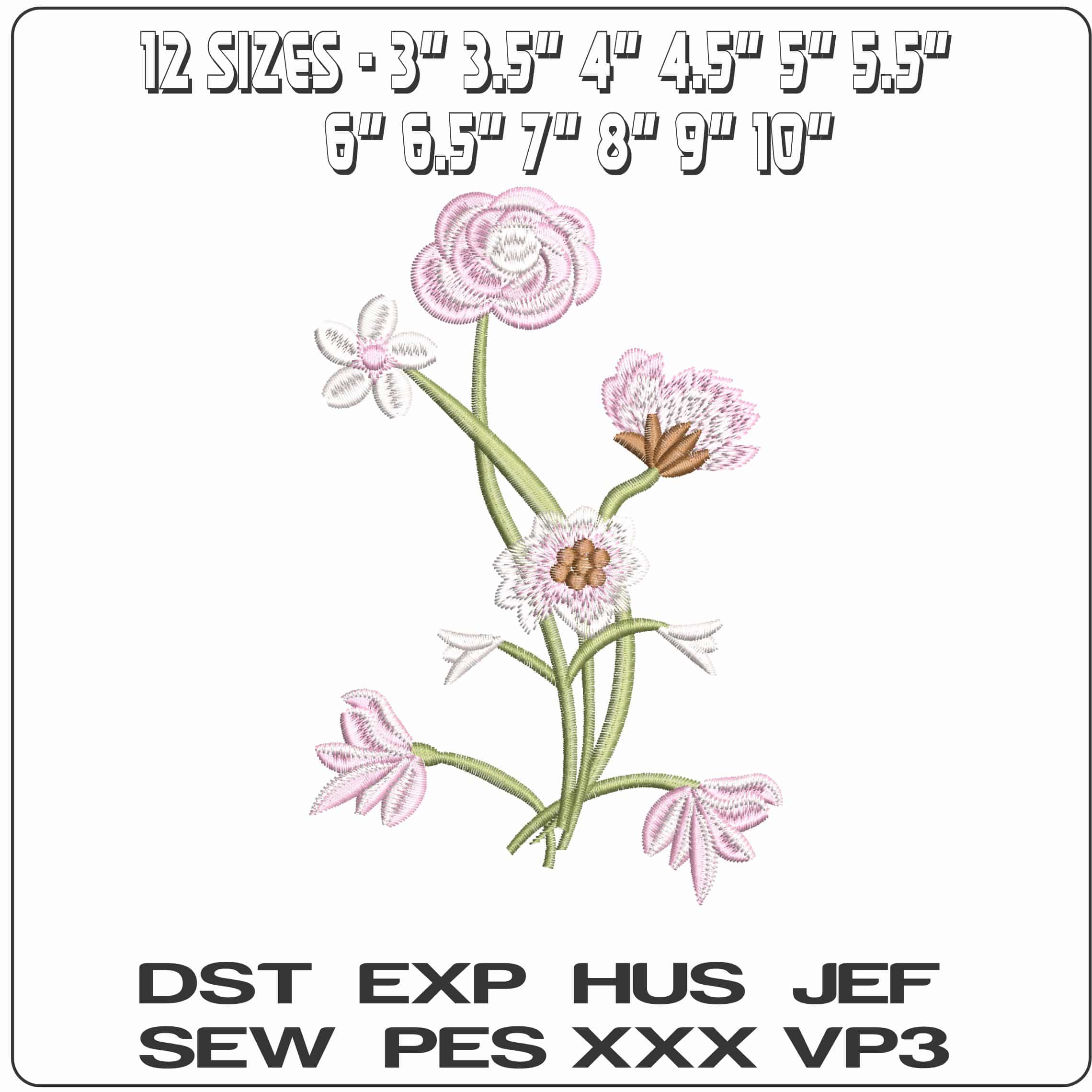 Simple Flowers- Elegant embroidery design file - instant download — view 2