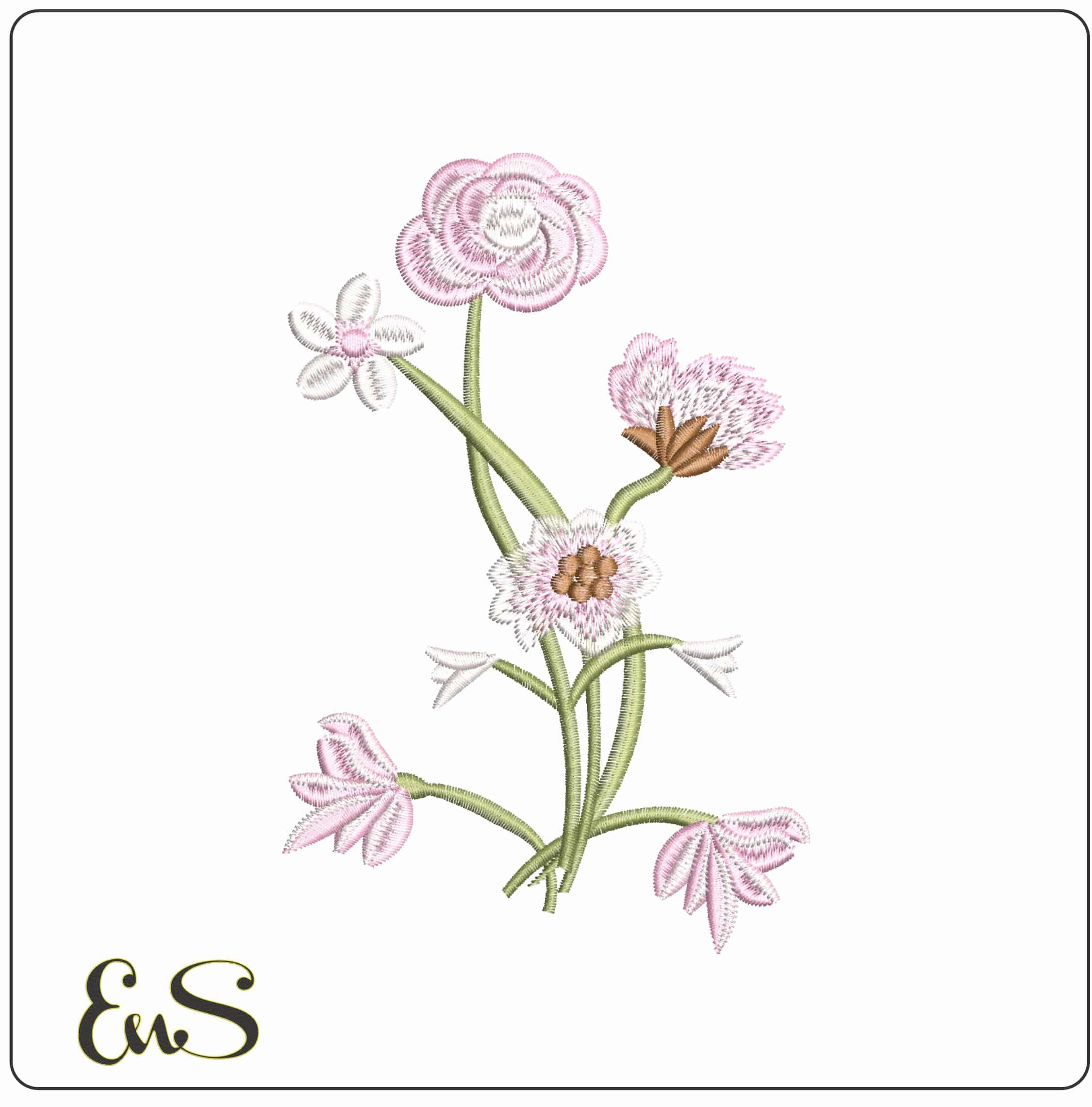 Simple Flowers- Elegant embroidery design file - instant download