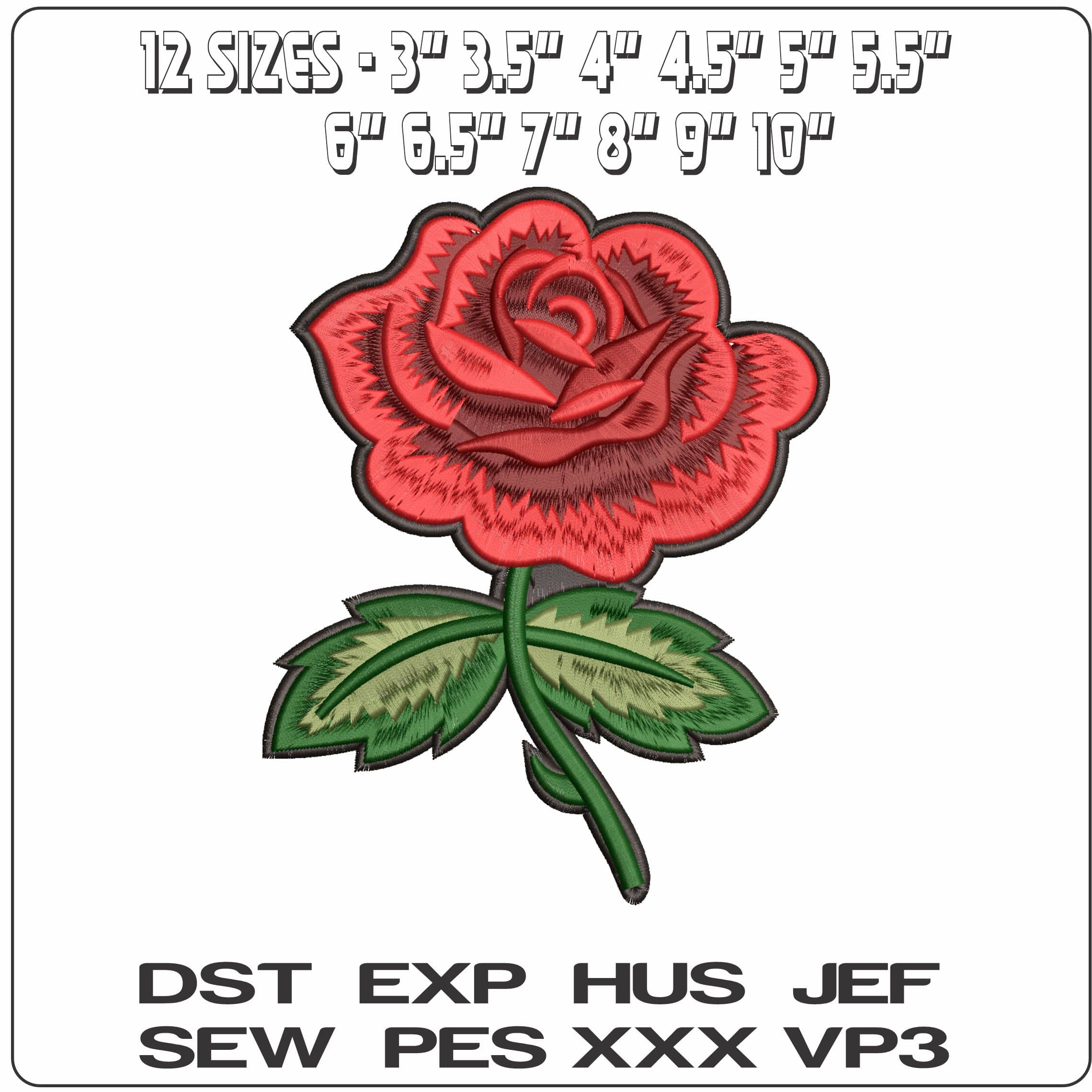 Single Stem Red Rose- Elegant embroidery design file - instant download — view 2