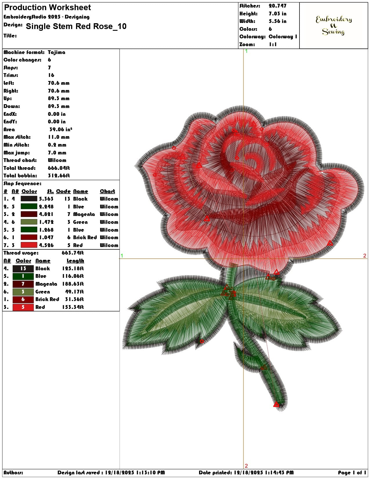 Single Stem Red Rose- Elegant embroidery design file - instant download — view 3
