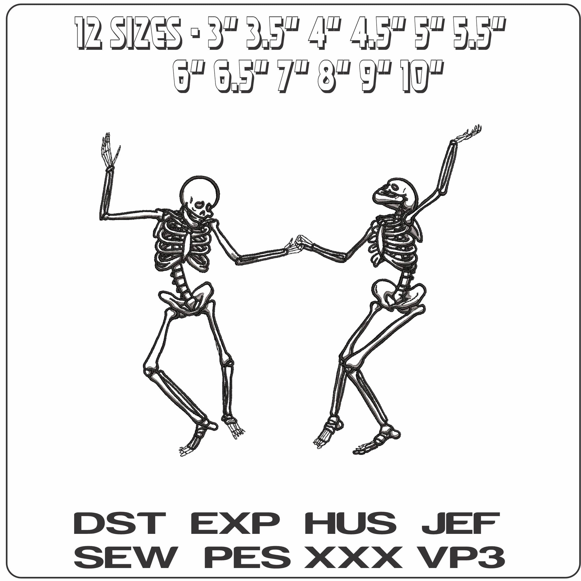 Skeletons dancing- Elegant embroidery design file - instant download — view 2