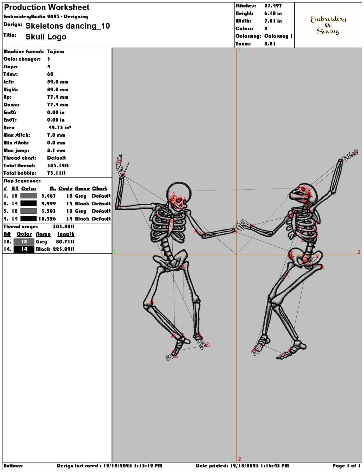 Skeletons dancing- Elegant embroidery design file - instant download — view 3