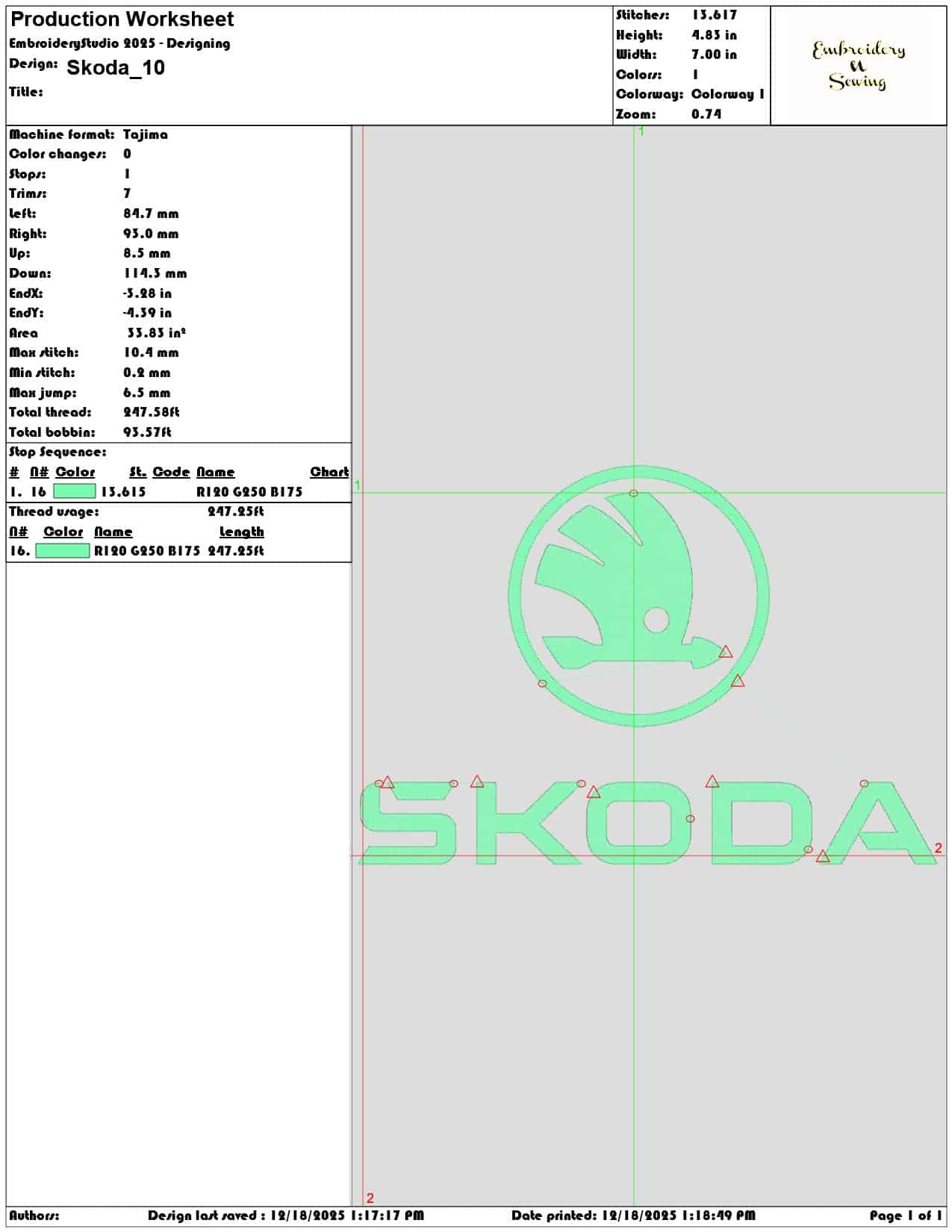 Skoda- Elegant embroidery design file - instant download — view 3