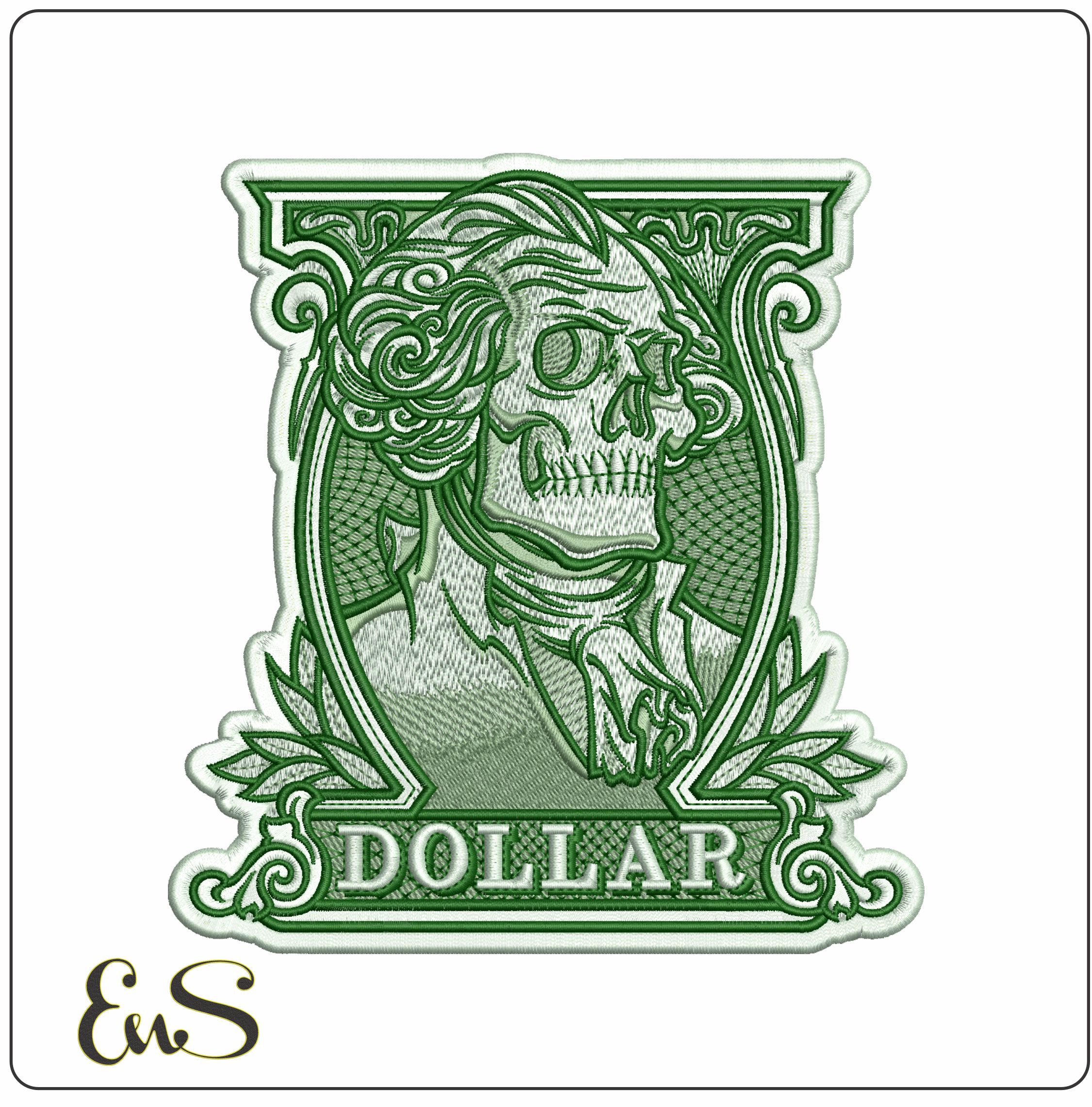 Skull Dollar- Elegant embroidery design file - instant download