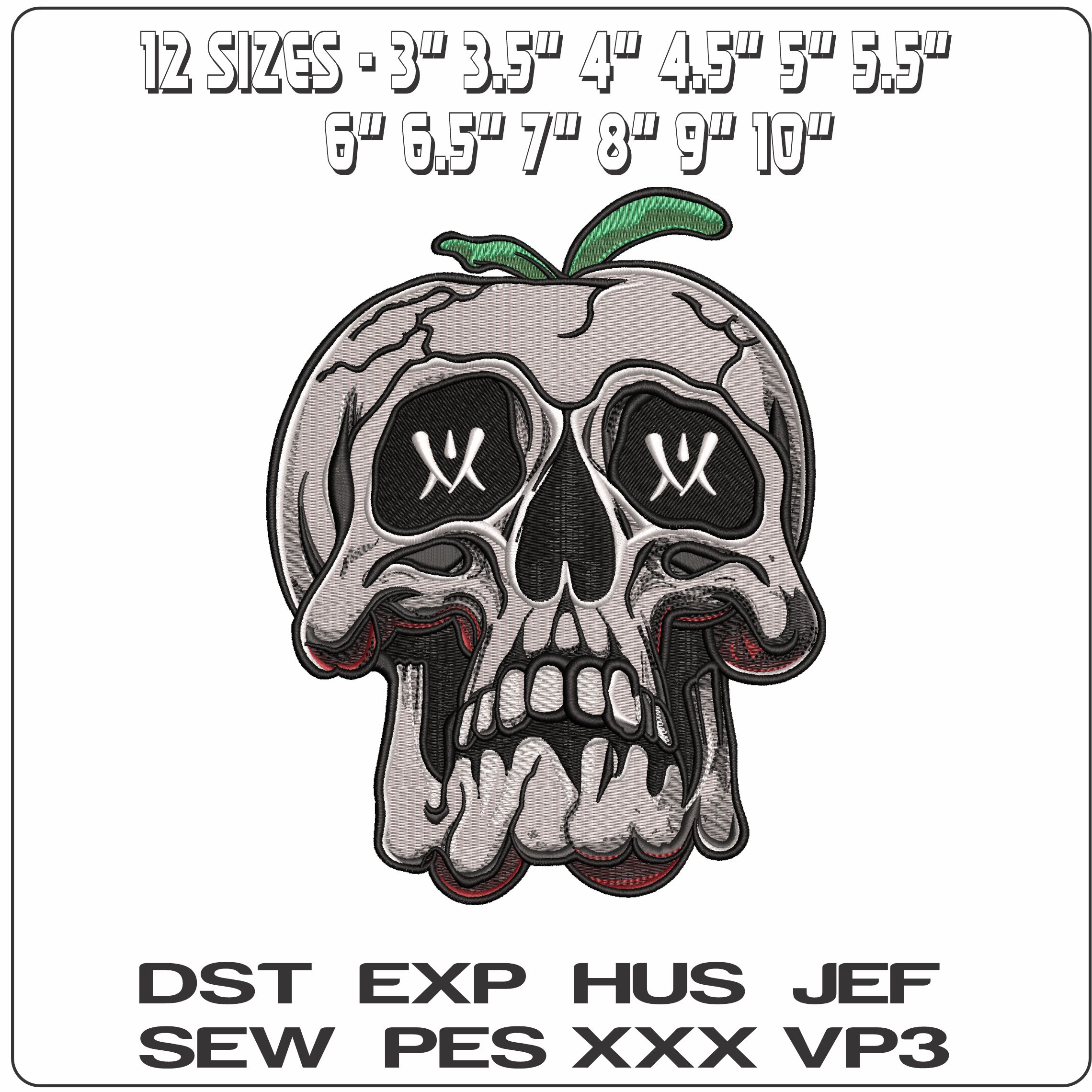 Skull with Leaves coming out- Elegant embroidery design file - instant download — view 2