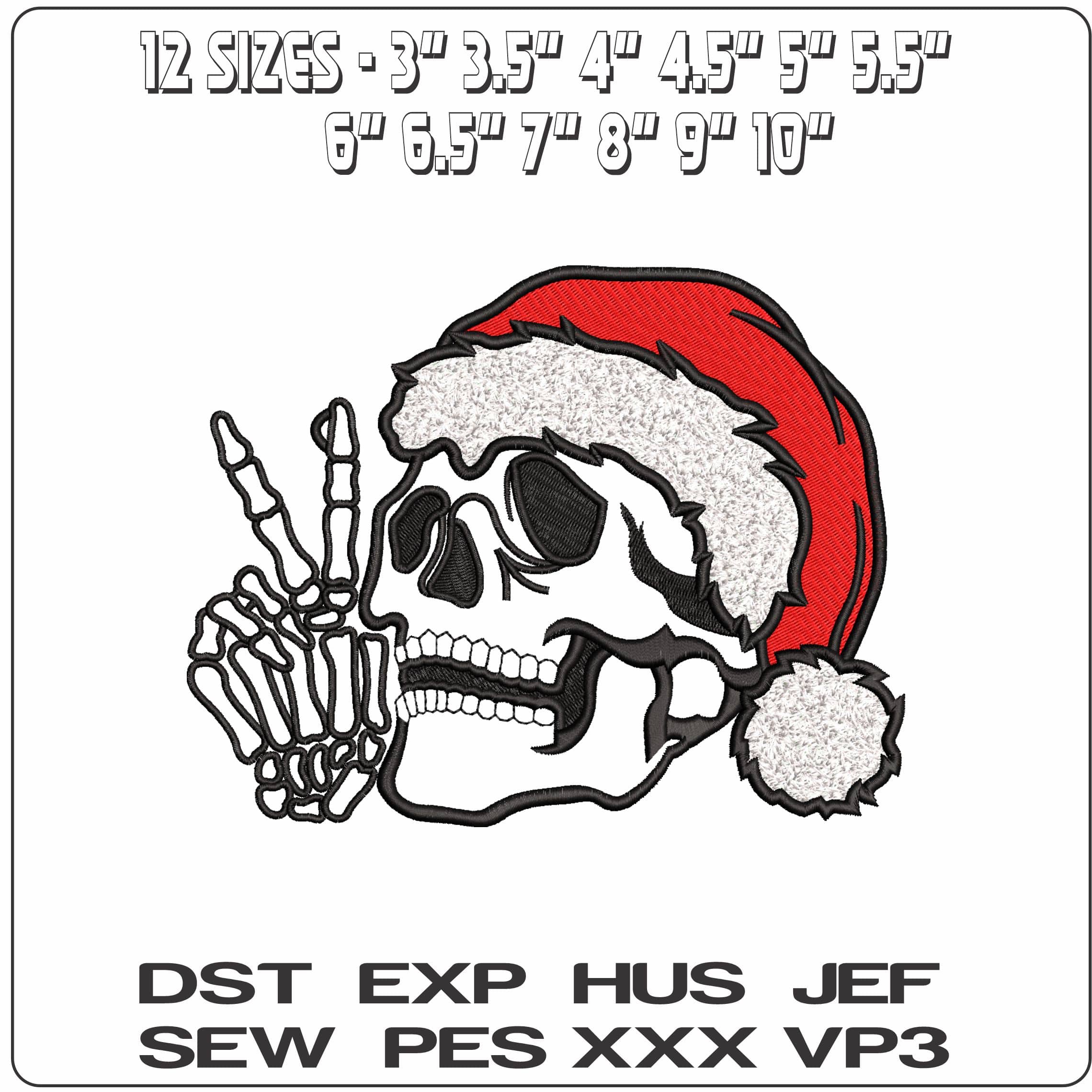 Skull with Xmas Hat- Elegant embroidery design file - instant download — view 2