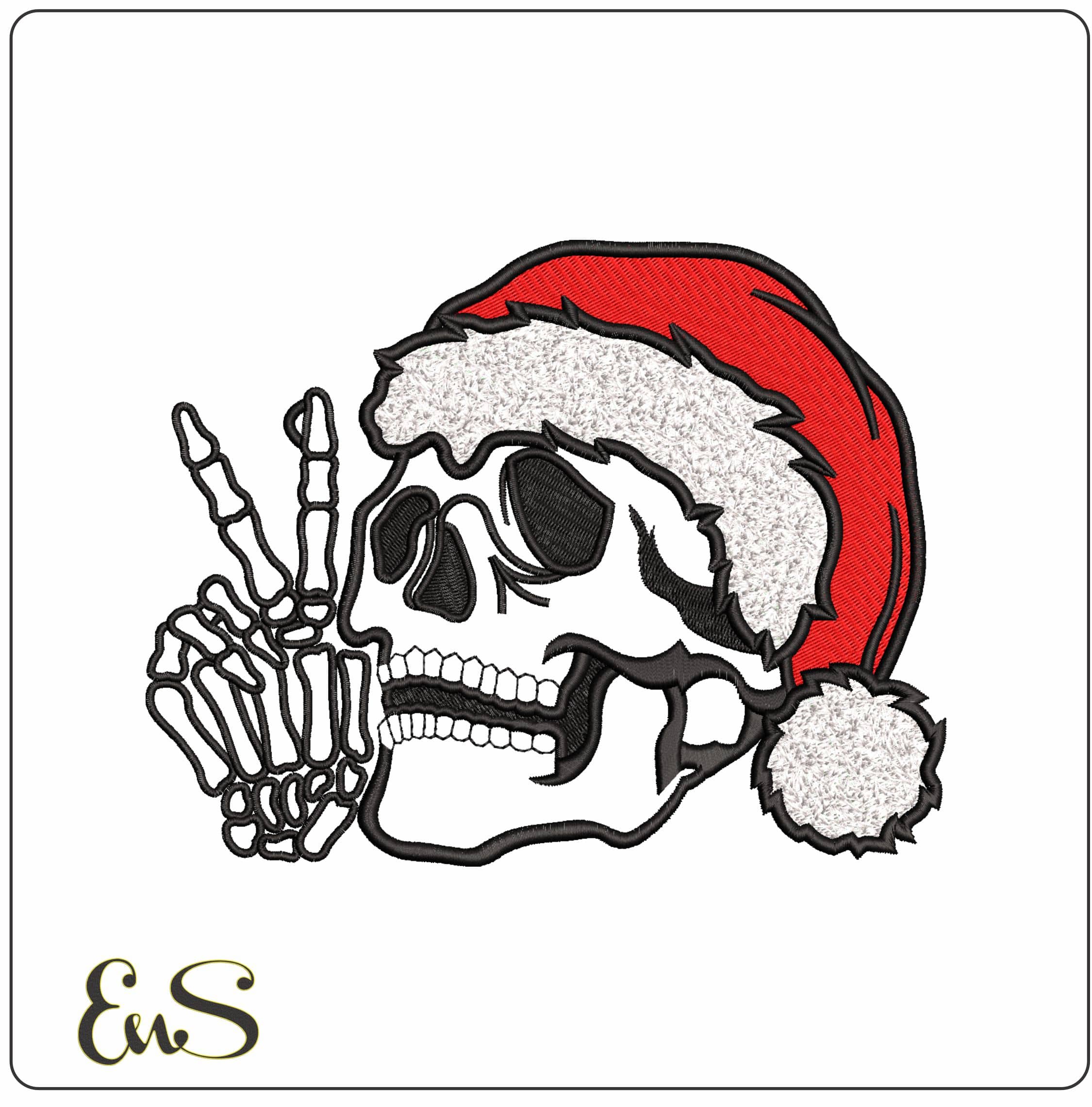 Skull with Xmas Hat- Elegant embroidery design file - instant download