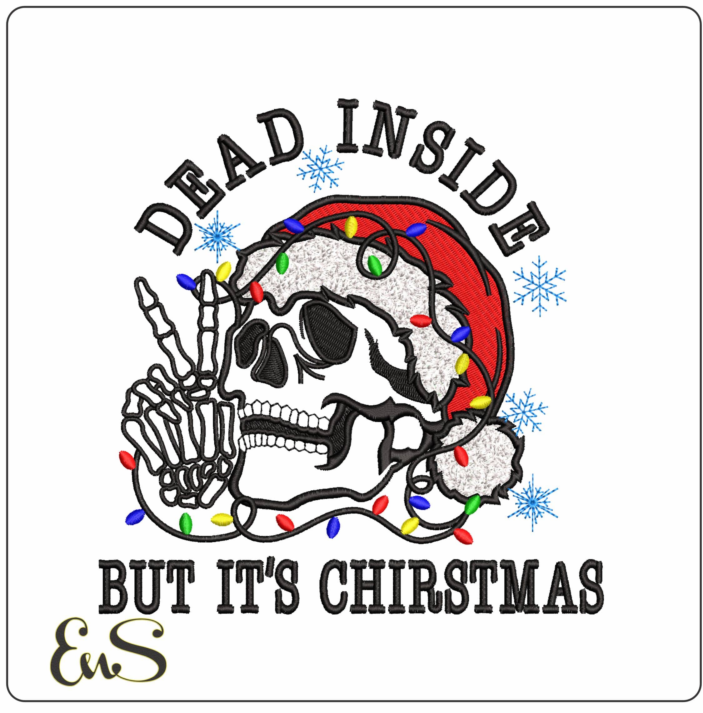 Skull with Xmas Hat Dead Inside- Elegant embroidery design file - instant download