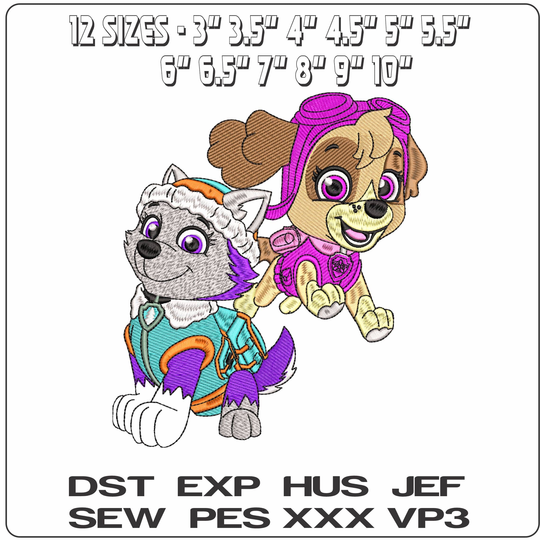 Skye and Everest Paw Patrol- Elegant embroidery design file - instant download — view 2