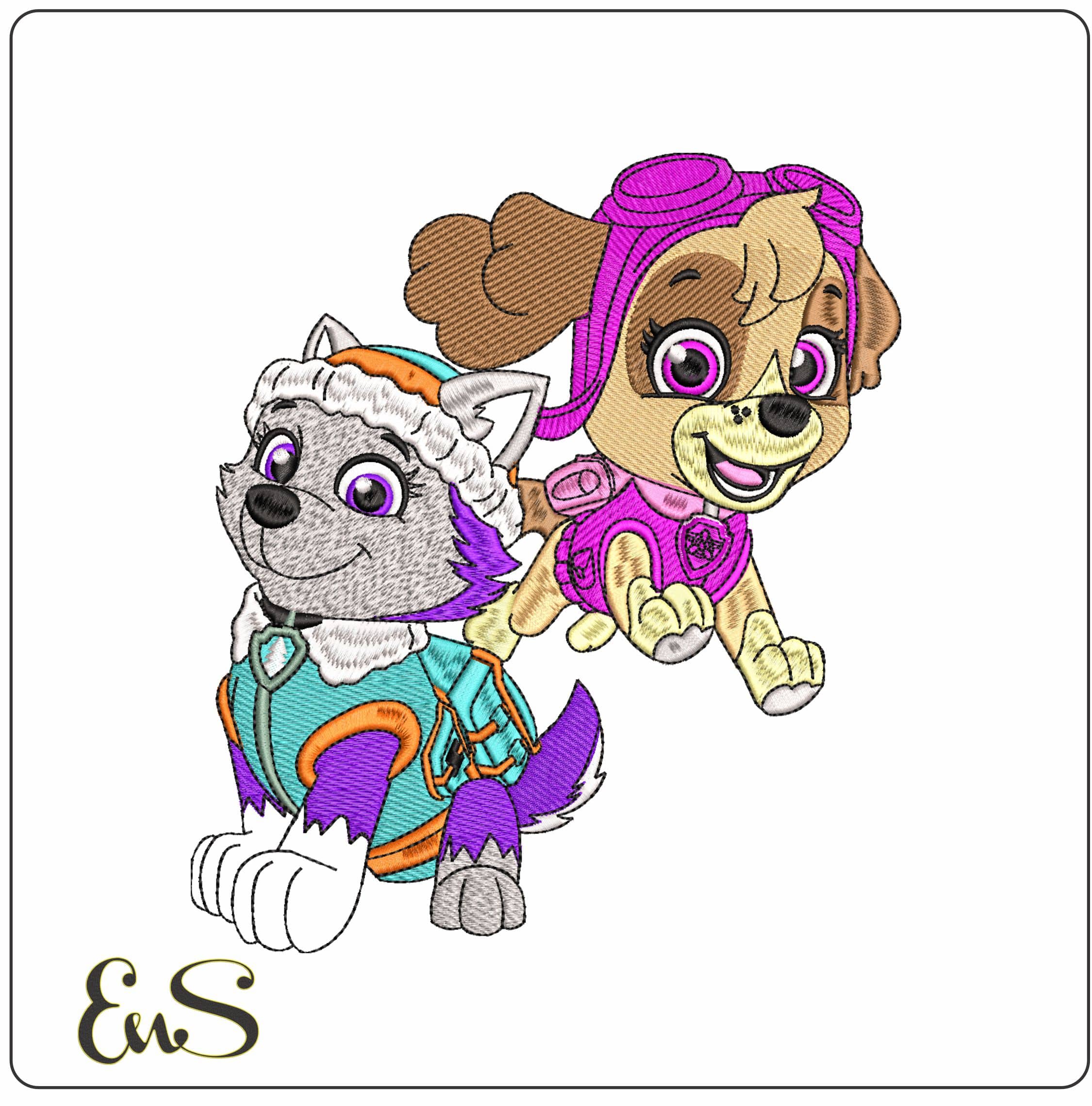 Skye and Everest Paw Patrol- Elegant embroidery design file - instant download