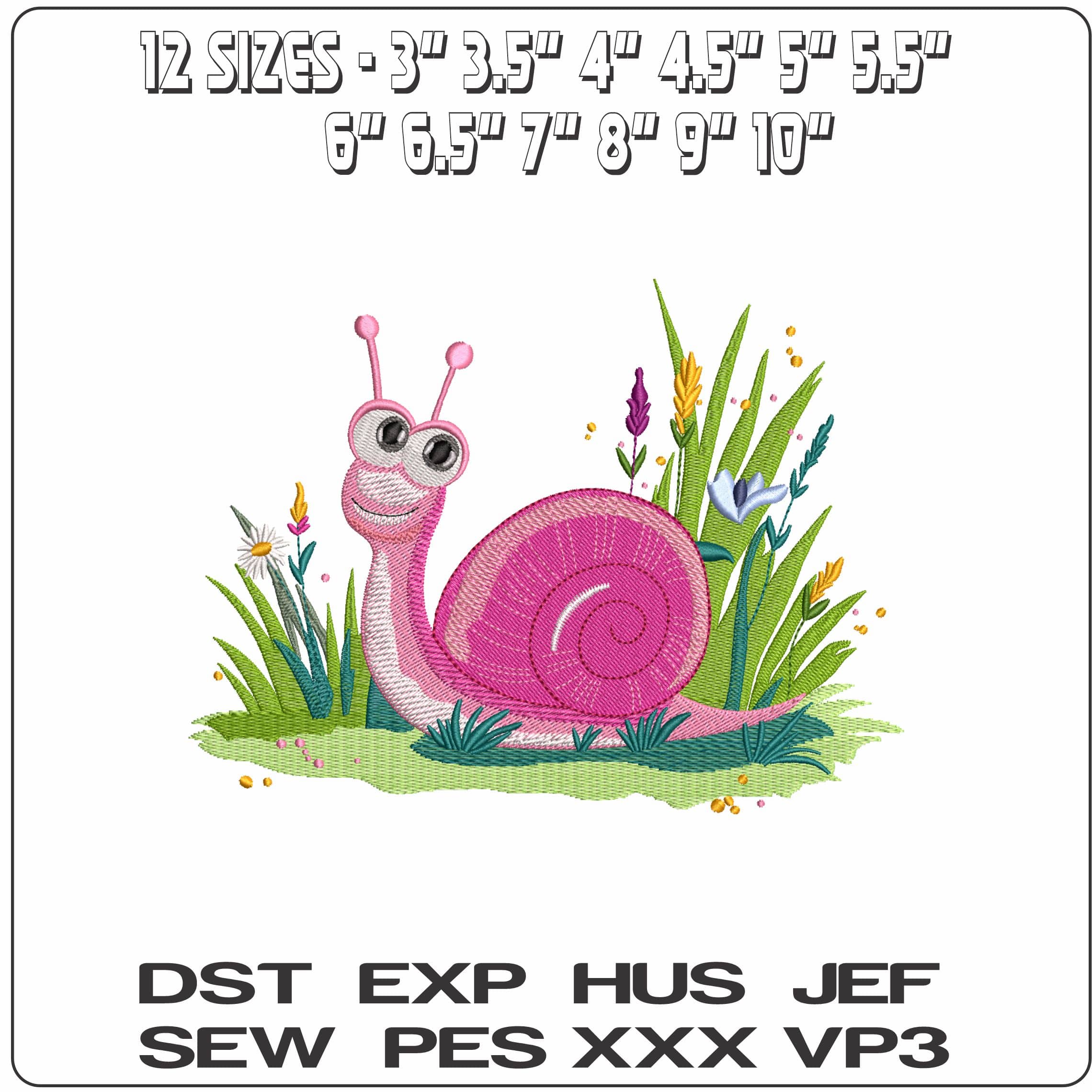 Snail Smiling in Grass- Elegant embroidery design file - instant download — view 2