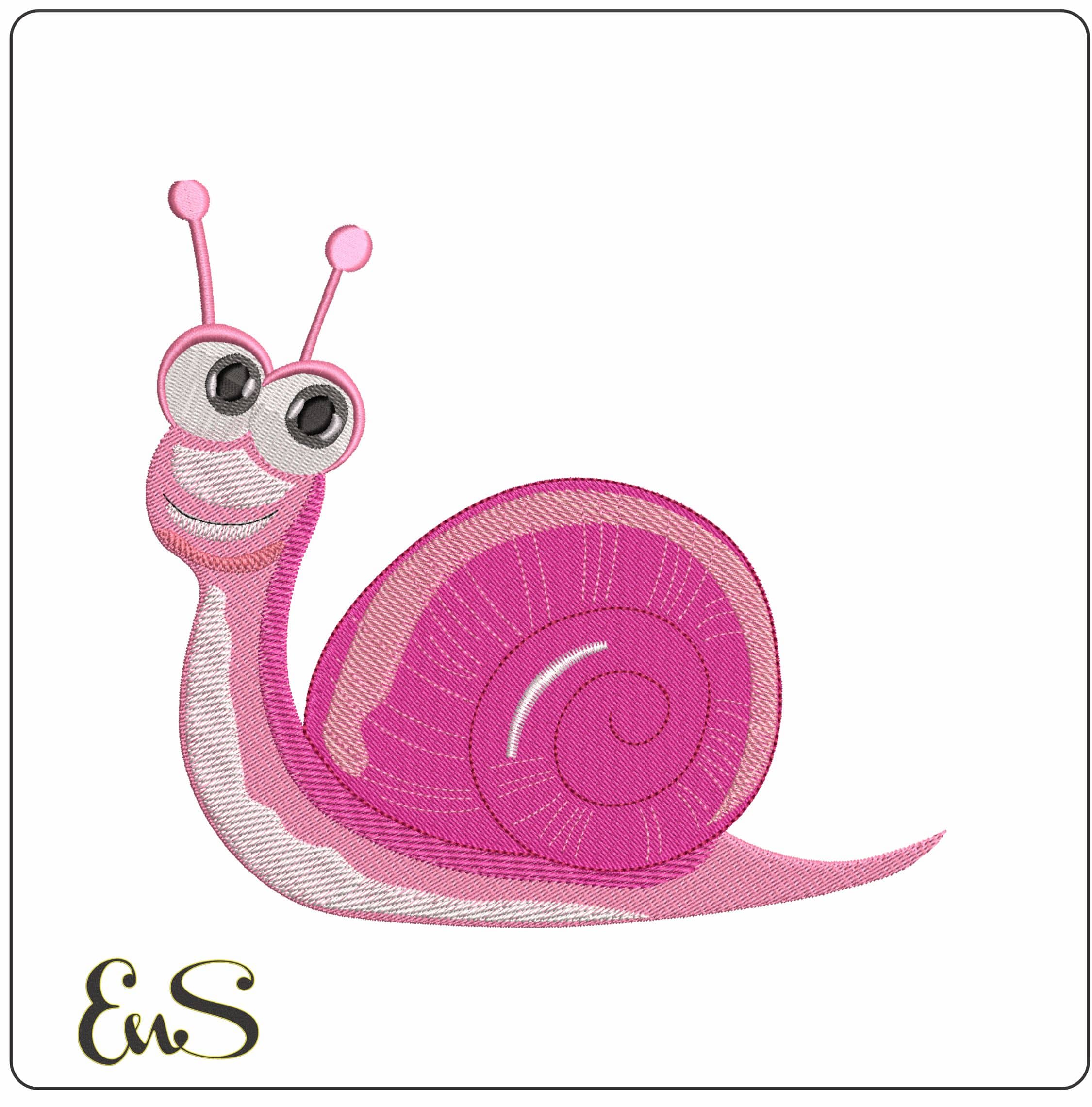 Snail Smiling with Boggle eyes- Elegant embroidery design file - instant download
