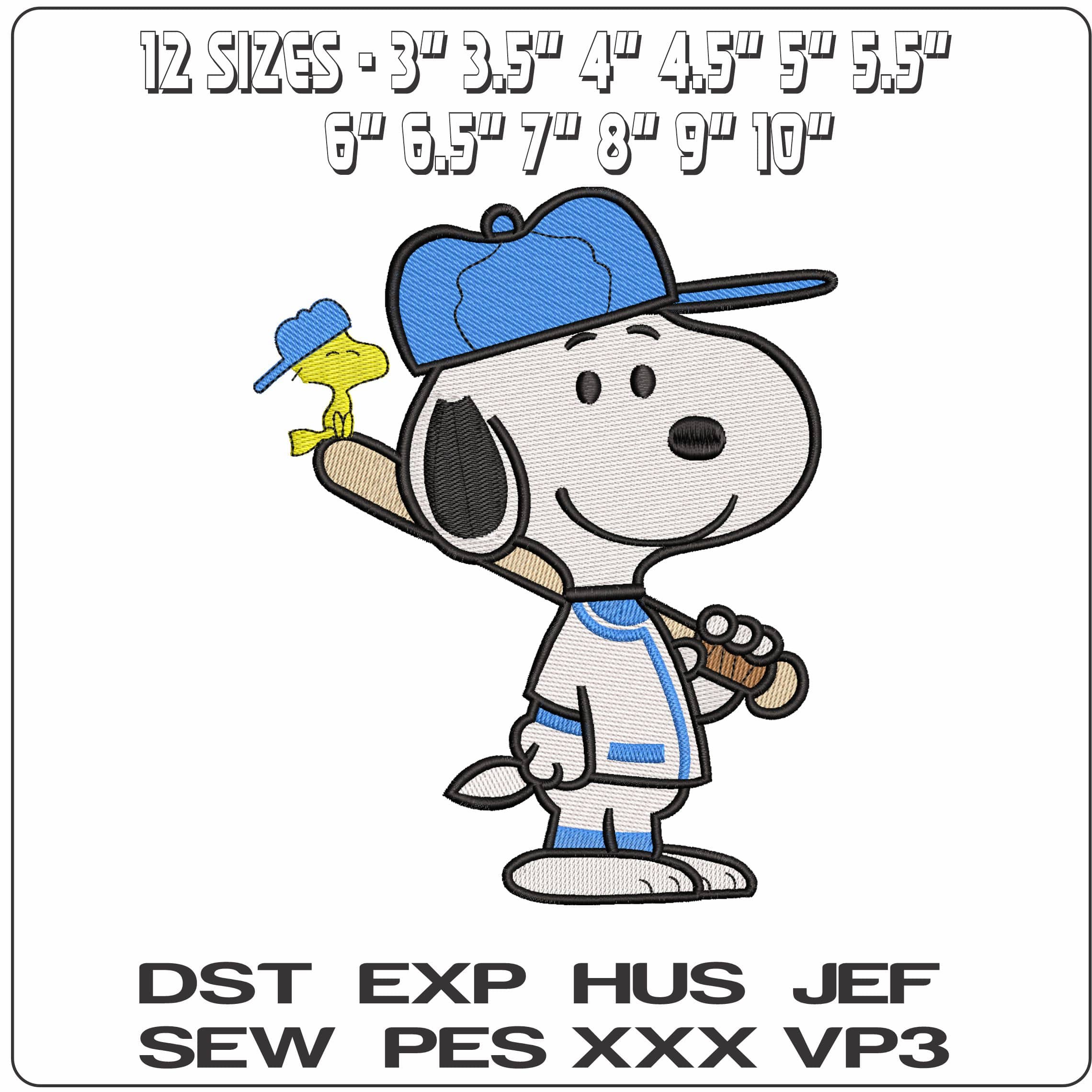 Snoop and Woodstock Baseball- Elegant embroidery design file - instant download — view 2