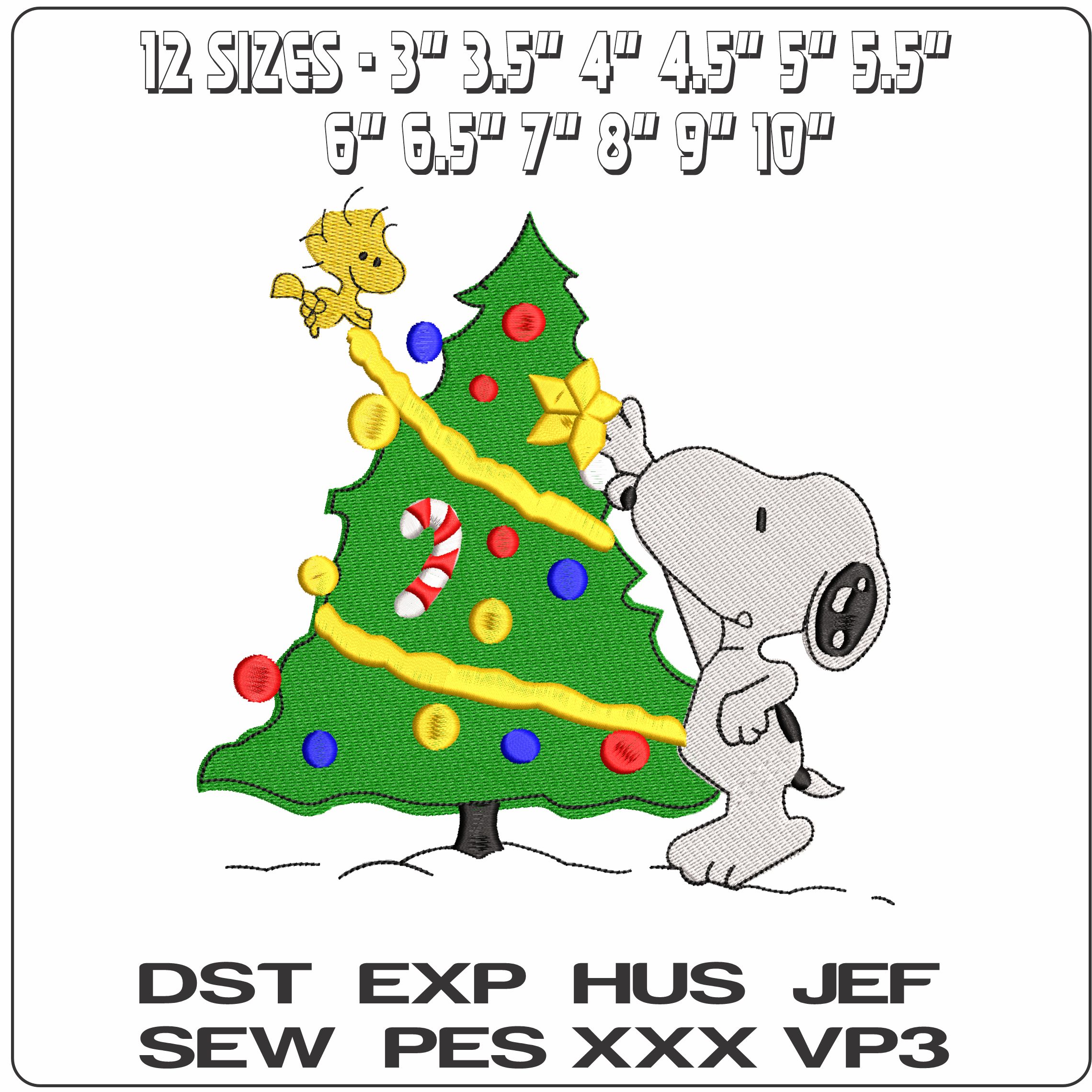 Snoopy and Woodstock Christmas Tree- Elegant embroidery design file - instant download — view 2