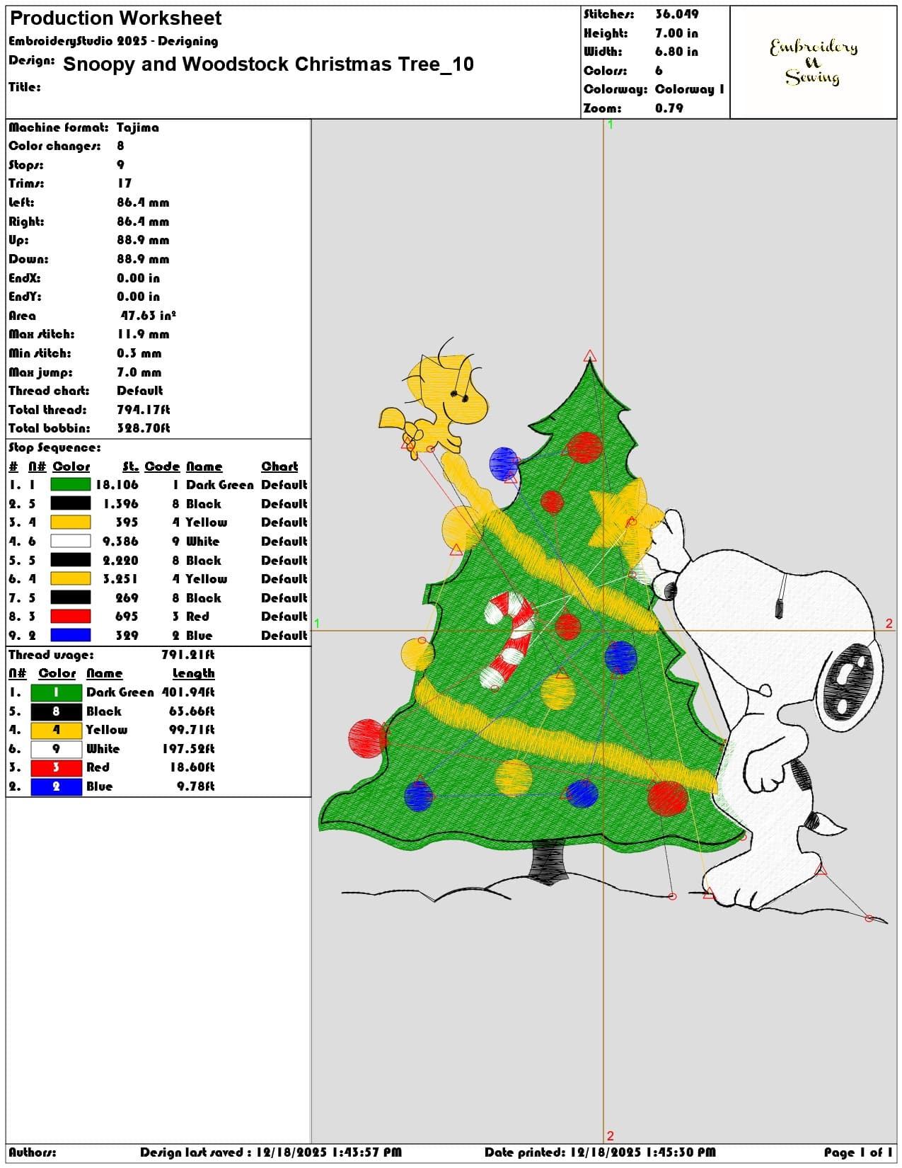 Snoopy and Woodstock Christmas Tree- Elegant embroidery design file - instant download — view 3