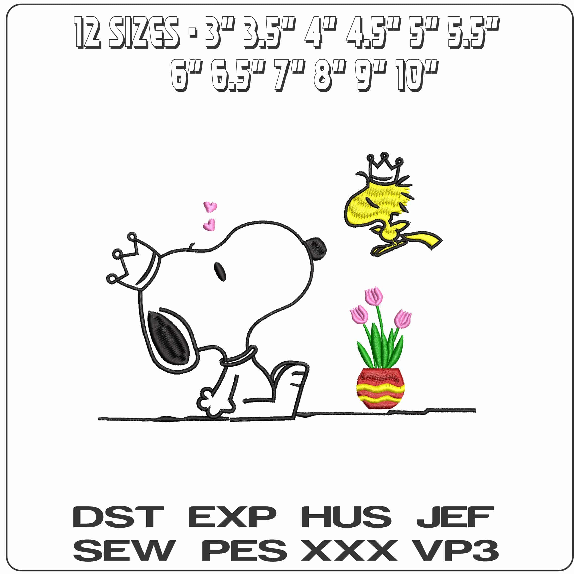 Snoopy and Woodstock Crown- Elegant embroidery design file - instant download — view 2