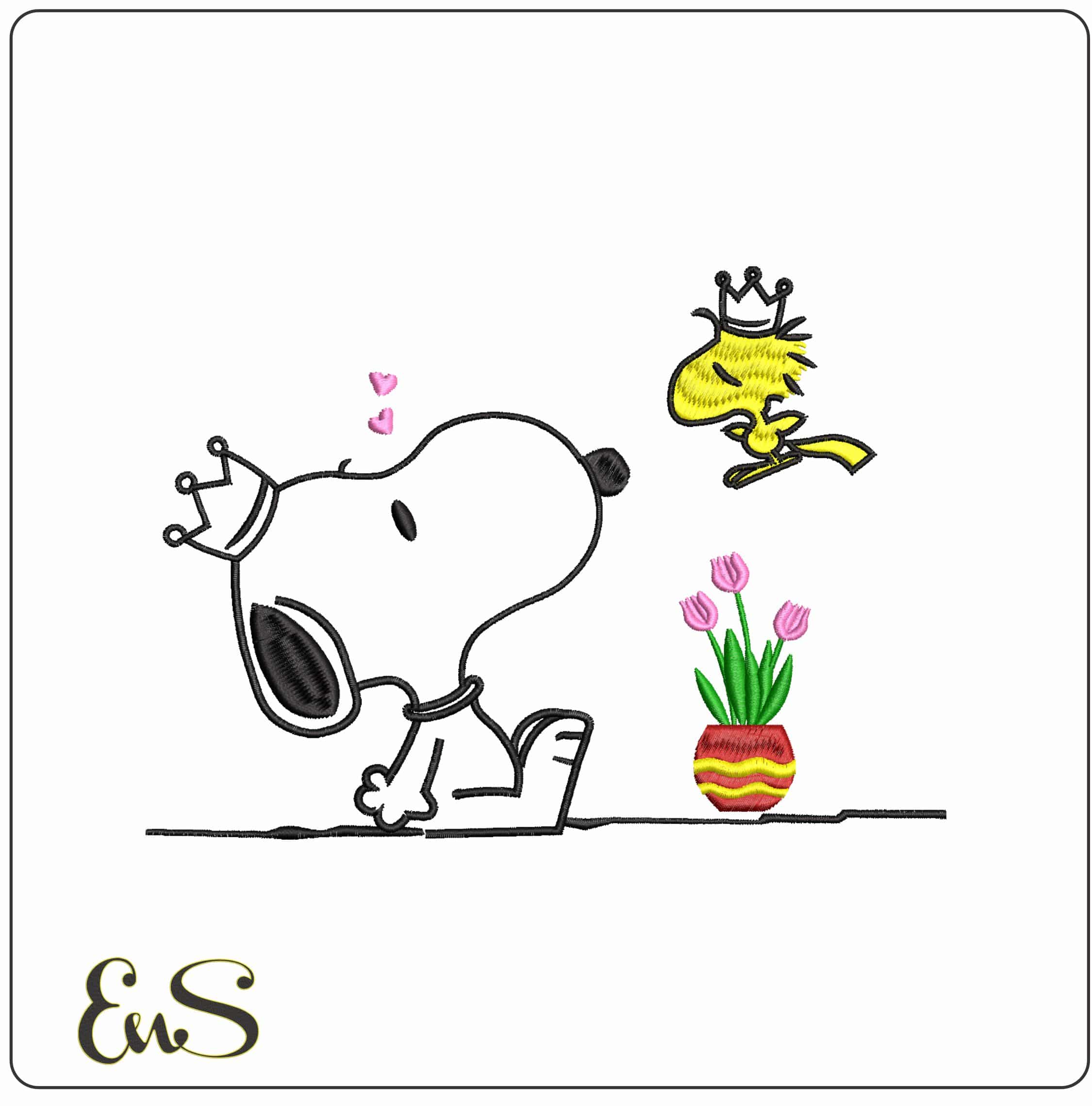 Snoopy and Woodstock Crown- Elegant embroidery design file - instant download