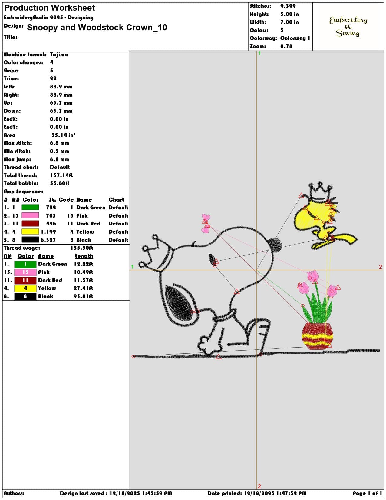 Snoopy and Woodstock Crown- Elegant embroidery design file - instant download — view 3
