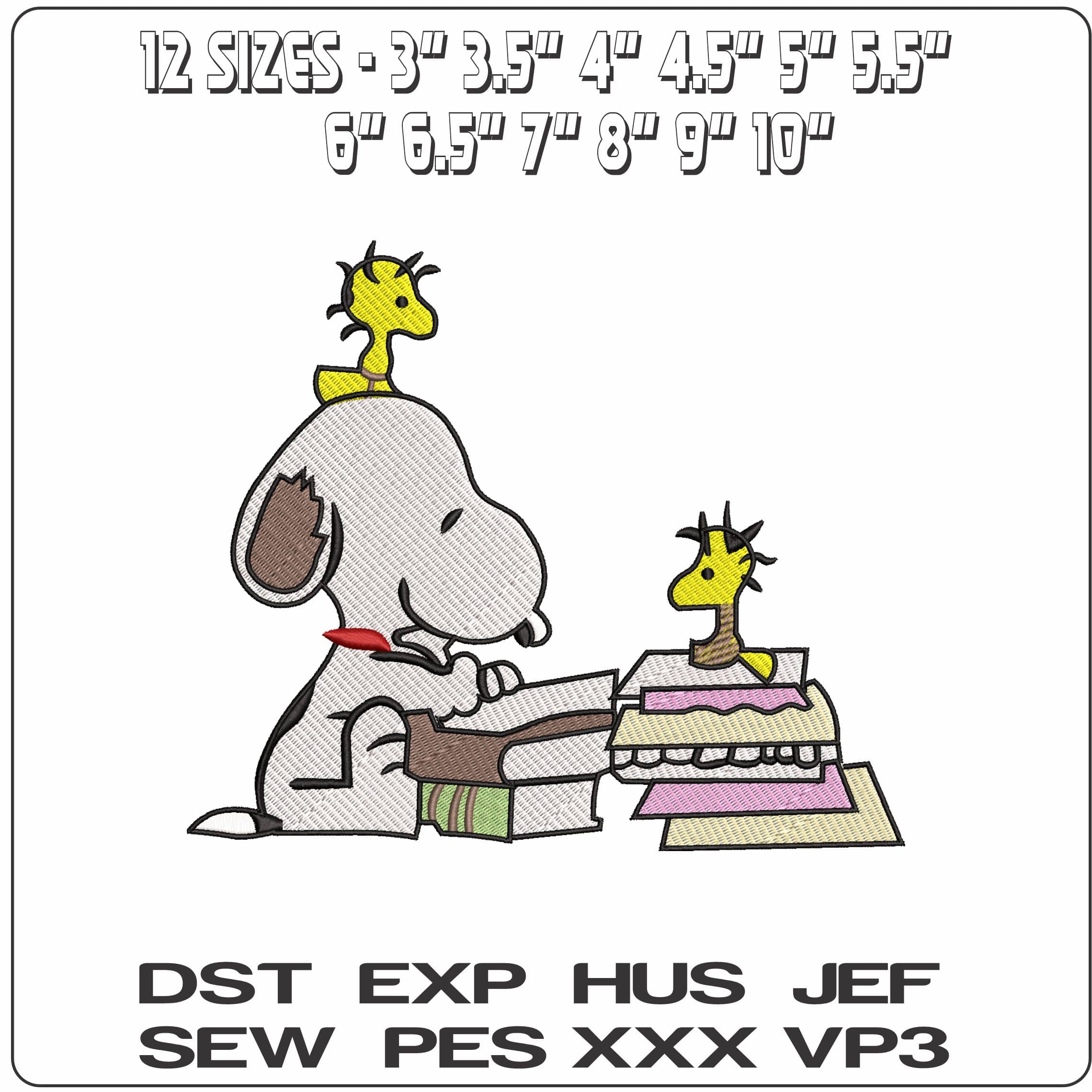 Snoopy and Woodstock writing Book- Elegant embroidery design file - instant download — view 2
