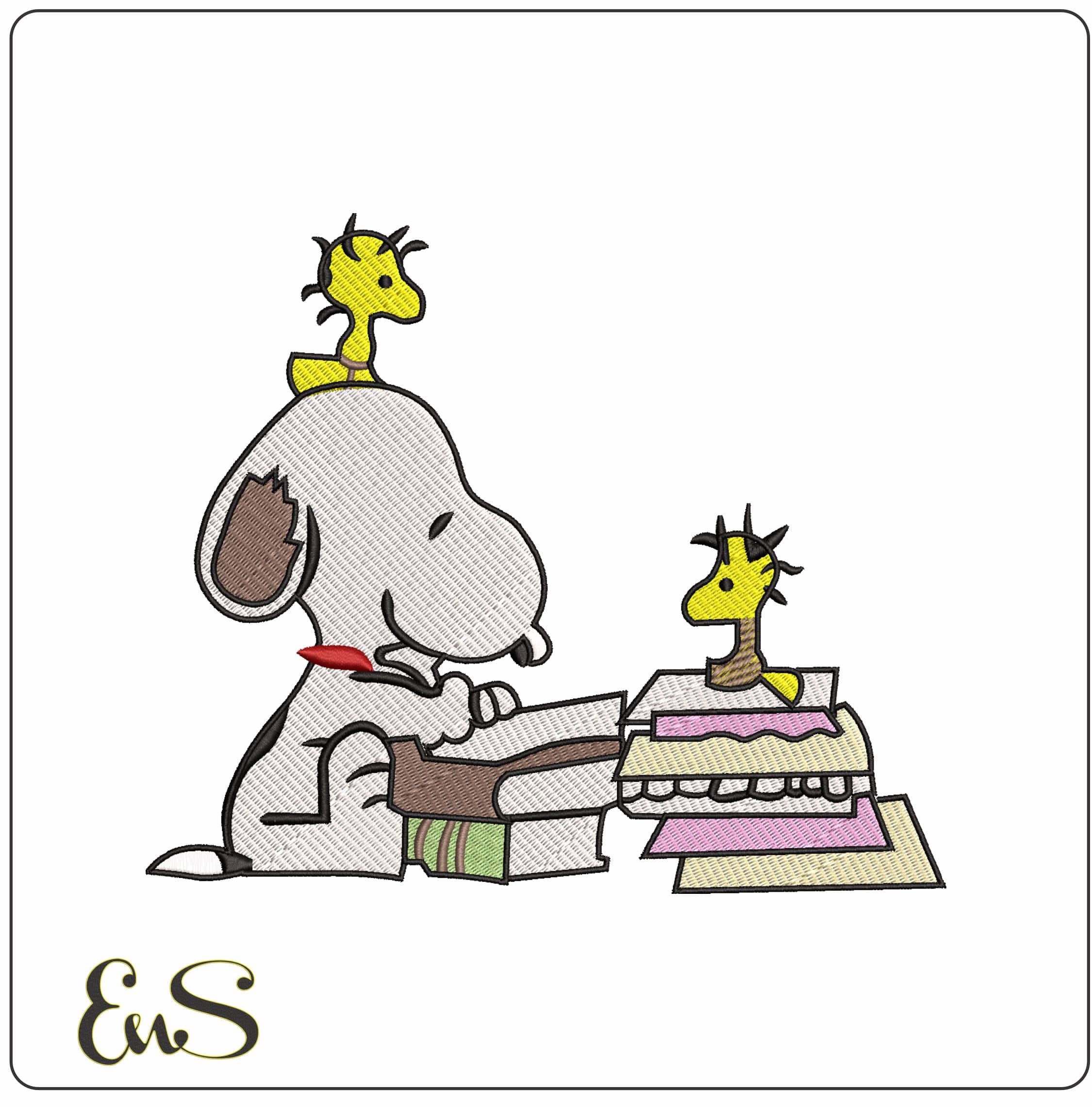 Snoopy and Woodstock writing Book- Elegant embroidery design file - instant download