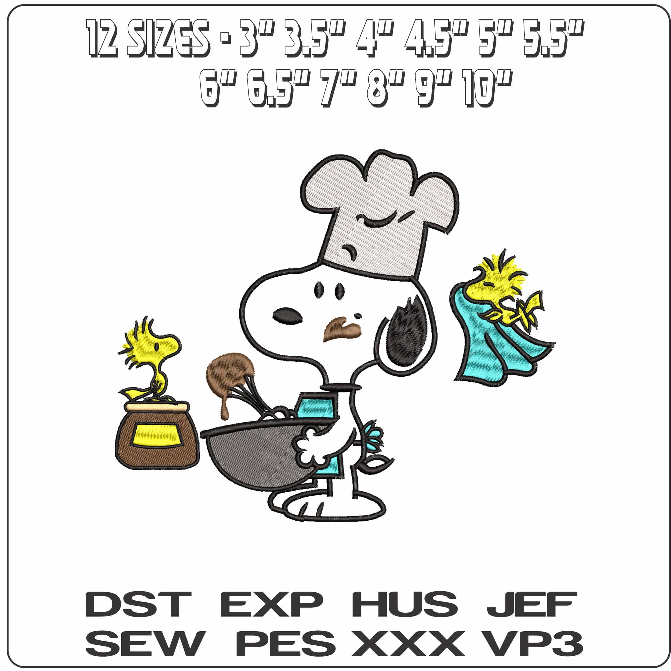 Snoopy and Woodstocks Chef- Elegant embroidery design file - instant download — view 2