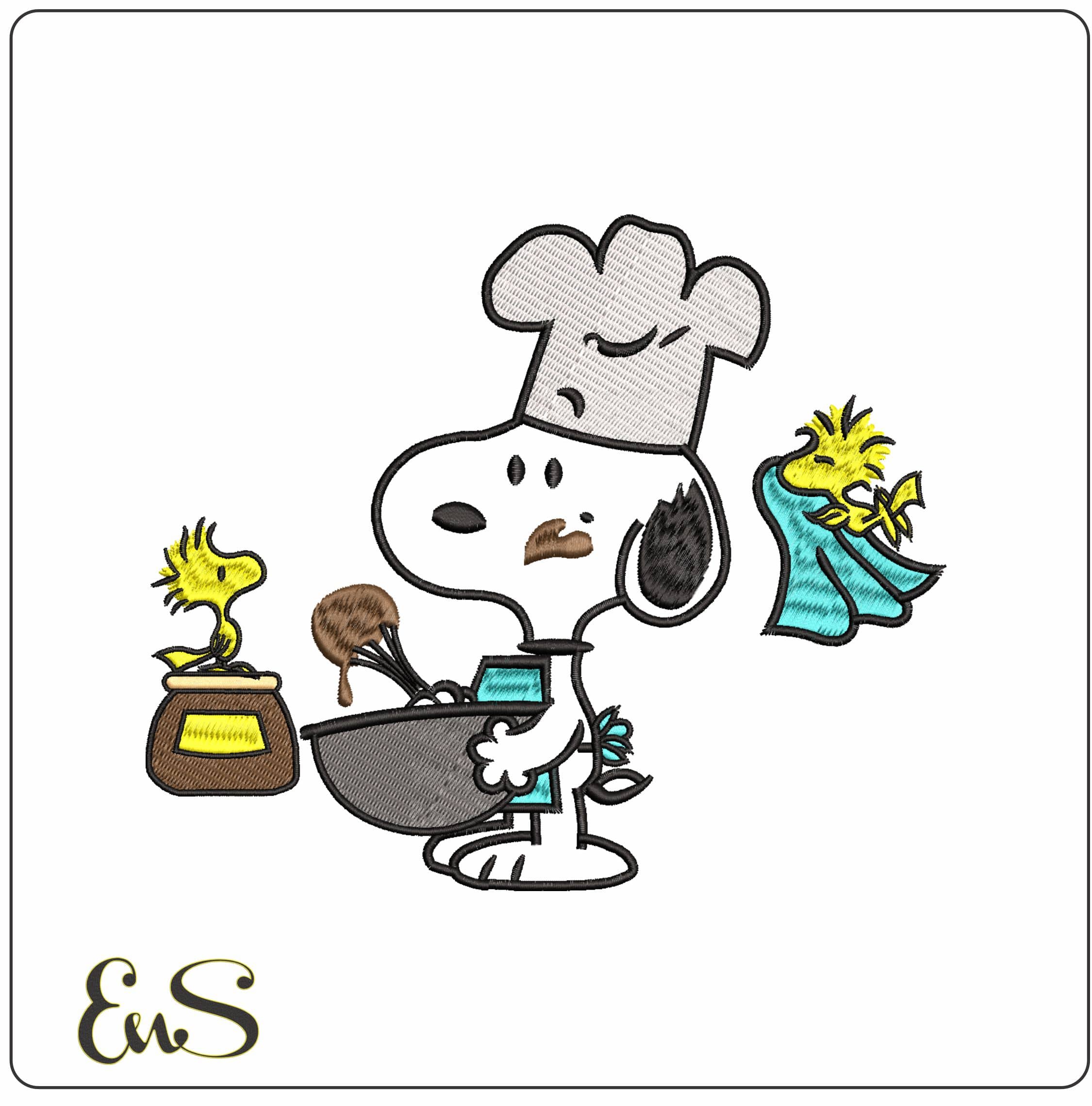 Snoopy and Woodstocks Chef- Elegant embroidery design file - instant download